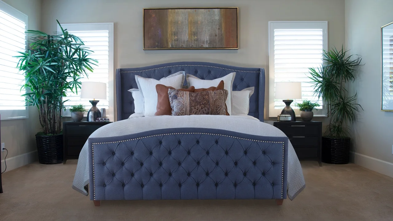 Marcella Tufted Wingback King Bed Dark Sapphire Blue