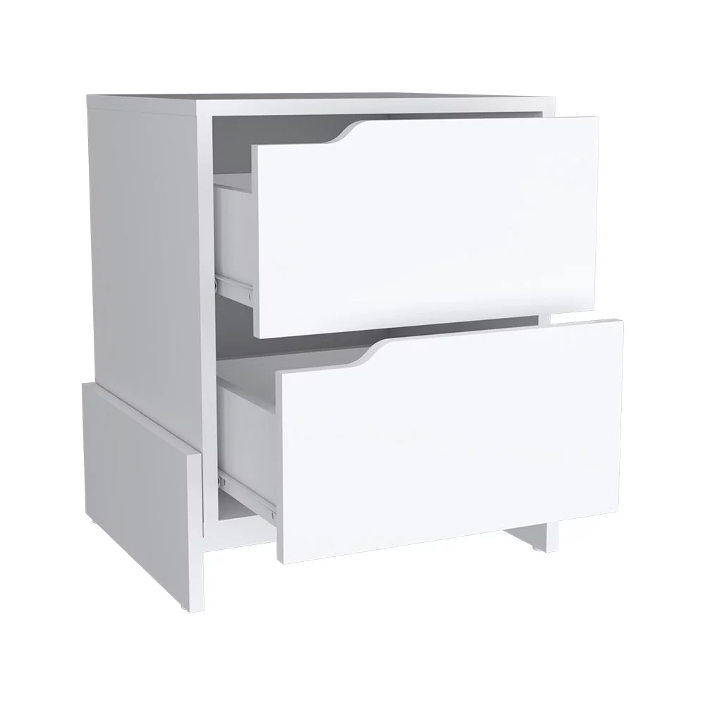Treevol Furniture, Nightstand Brookland,Nightstand, Bedside Table With Double Drawers And Sturdy Base, White- Bedroom