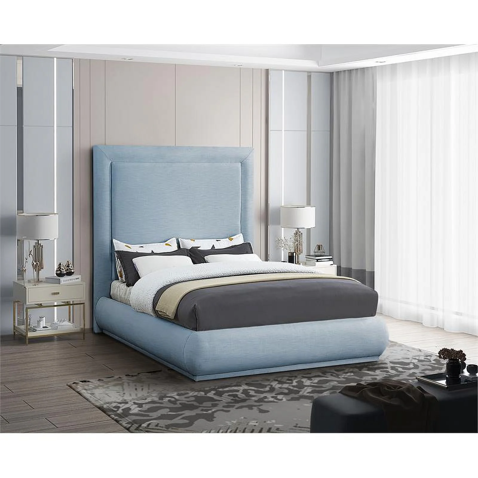 Meridian Furniture Brooke Light Blue Linen Textured Fabric King Bed