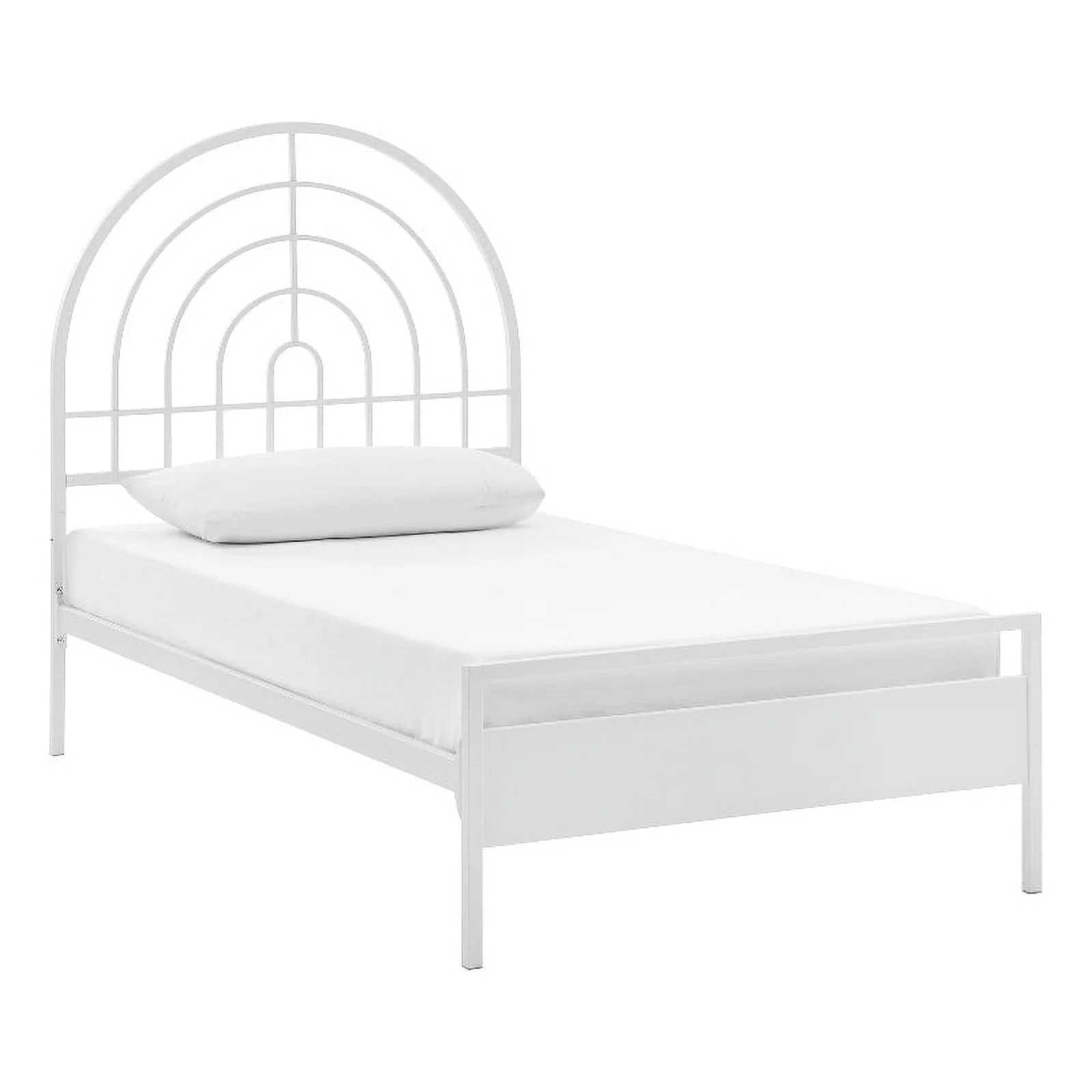 Pemberly Row Contemporary Arch Shape Metal Twin Bed in White