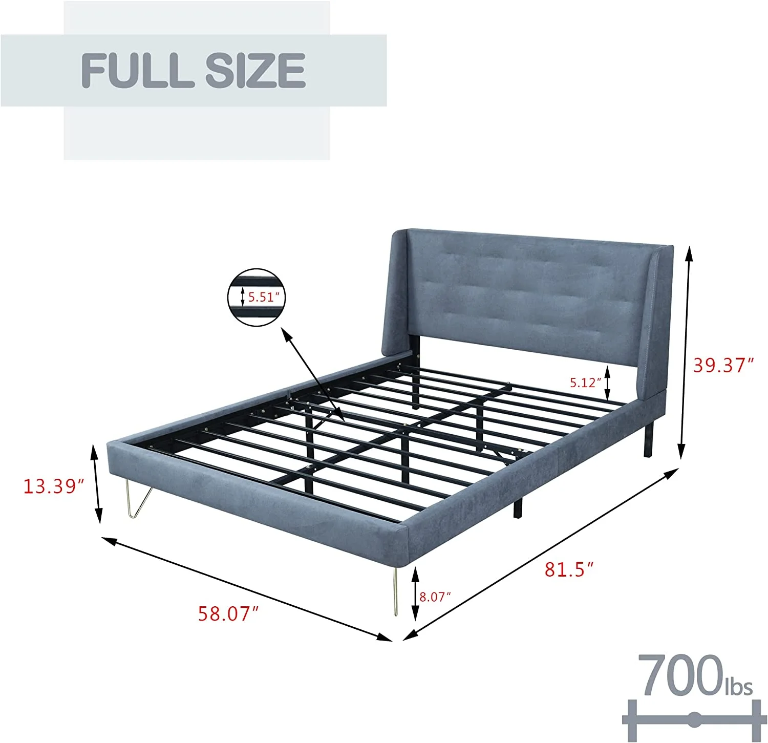 AGARTT Upholstered Platform Full Size Bed Frame with Wingback Headboard No Box Spring Required No Noise Dark Grey Linen