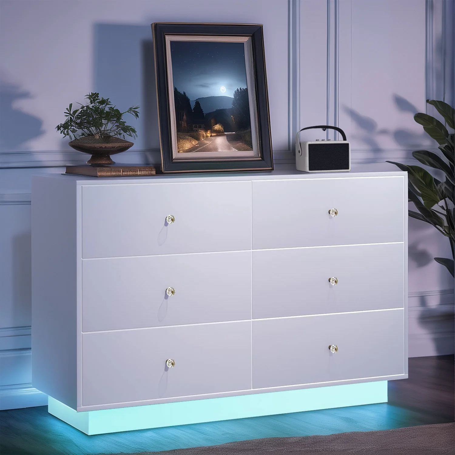 Catrimown 6 Drawer Dresser for Bedroom, White Dresser Chest of Drawers, 47'' Wide Wood Dresser for Bedroom, White