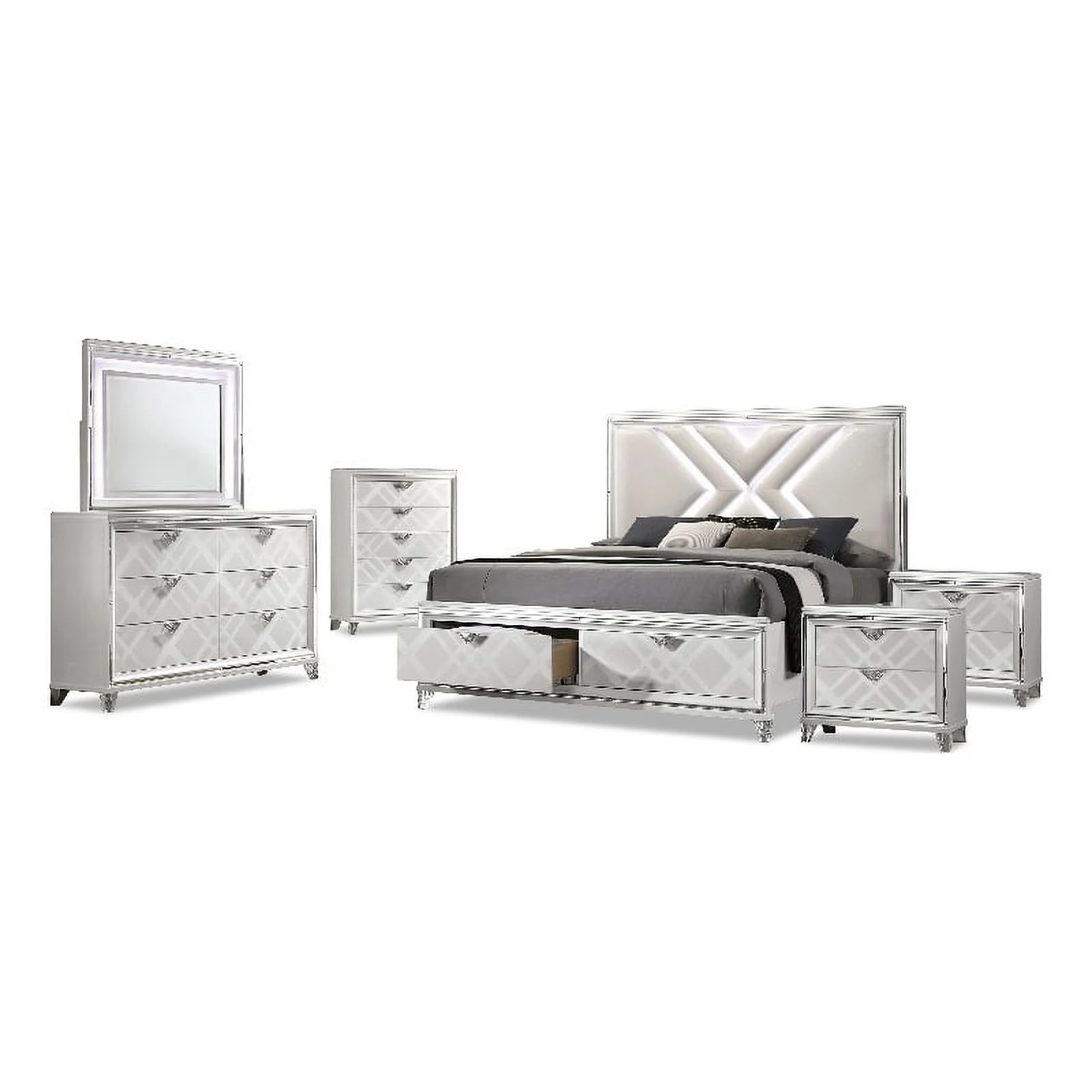FOA Anaiya 6-Piece Contemporary Wood Queen Bedroom Set in White