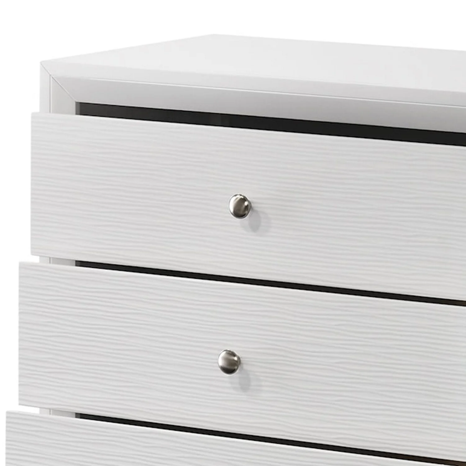 Benjara Eve 47 Inch Tall Dresser Chest, 5 Drawers with Metal Knobs, White Wood