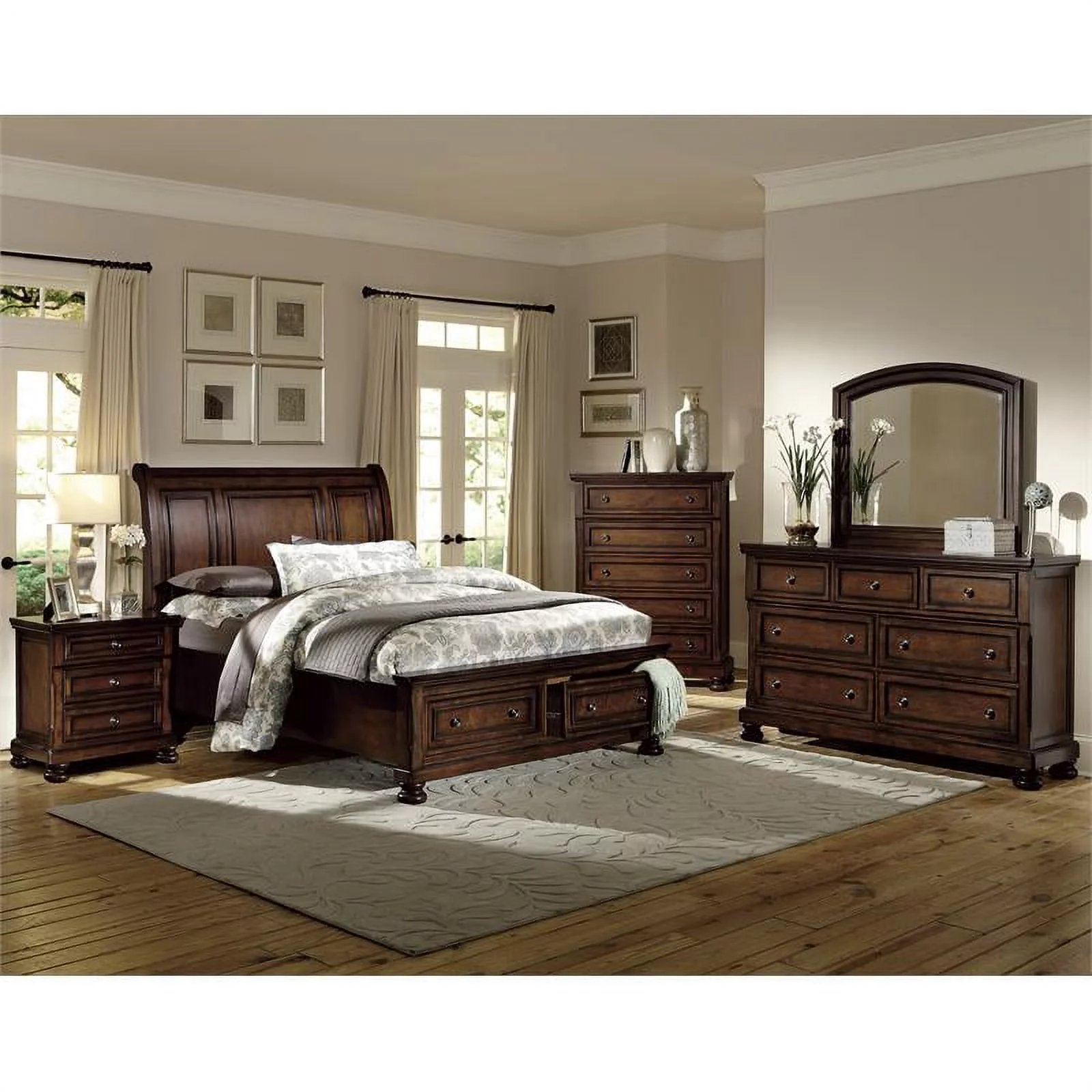 Lexicon Cumberland 2 Drawers Wood Full Sleigh Platform Bed in Brown Cherry