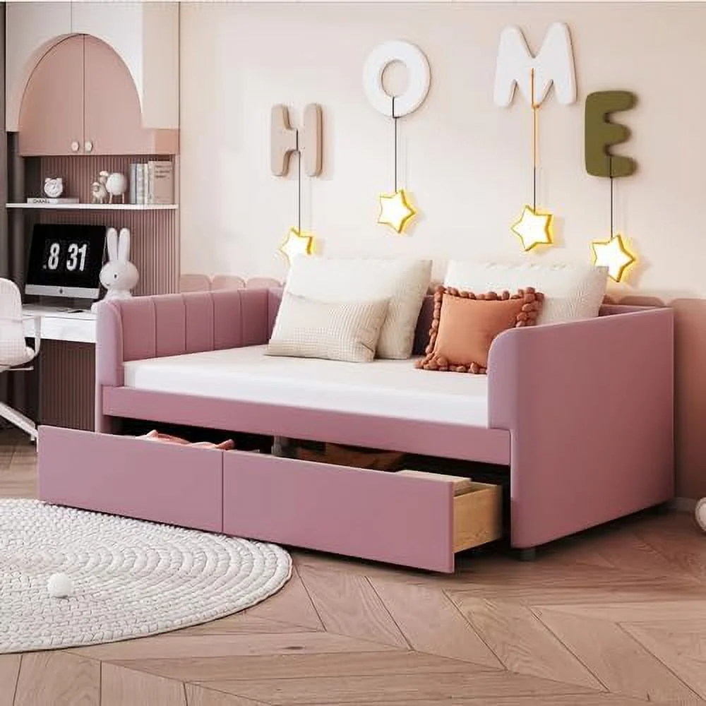 HBBOOMLIFE Twin Daybed with Velvet Upholstered Daybed with Drawers Modern Tufted Sofa Bed Frame for Bedroom Living Room Guest Room Beige