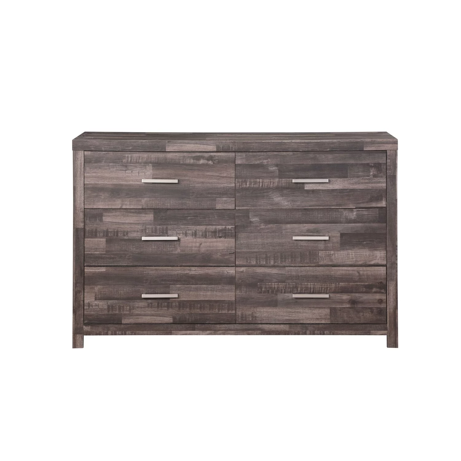 Benjara Dresser with Rough Hewn Saw Texture and Panel Base, Rustic Gray