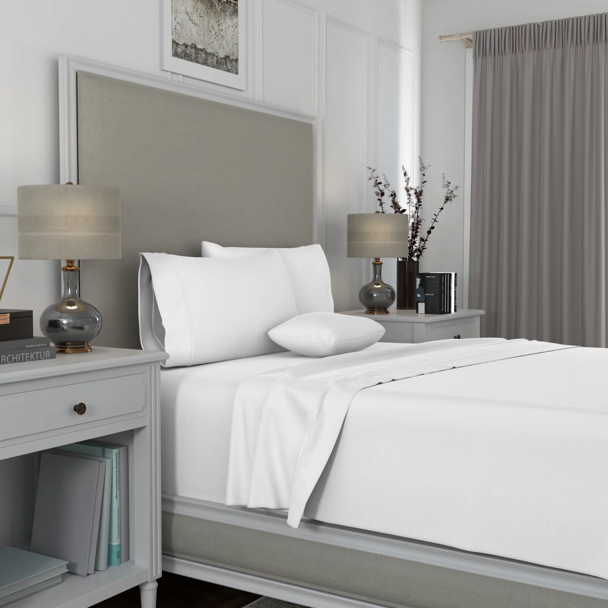 Aireolux 600 Thread Count 100% Cotton Ultra Soft Sateen Sheet Set, King, White