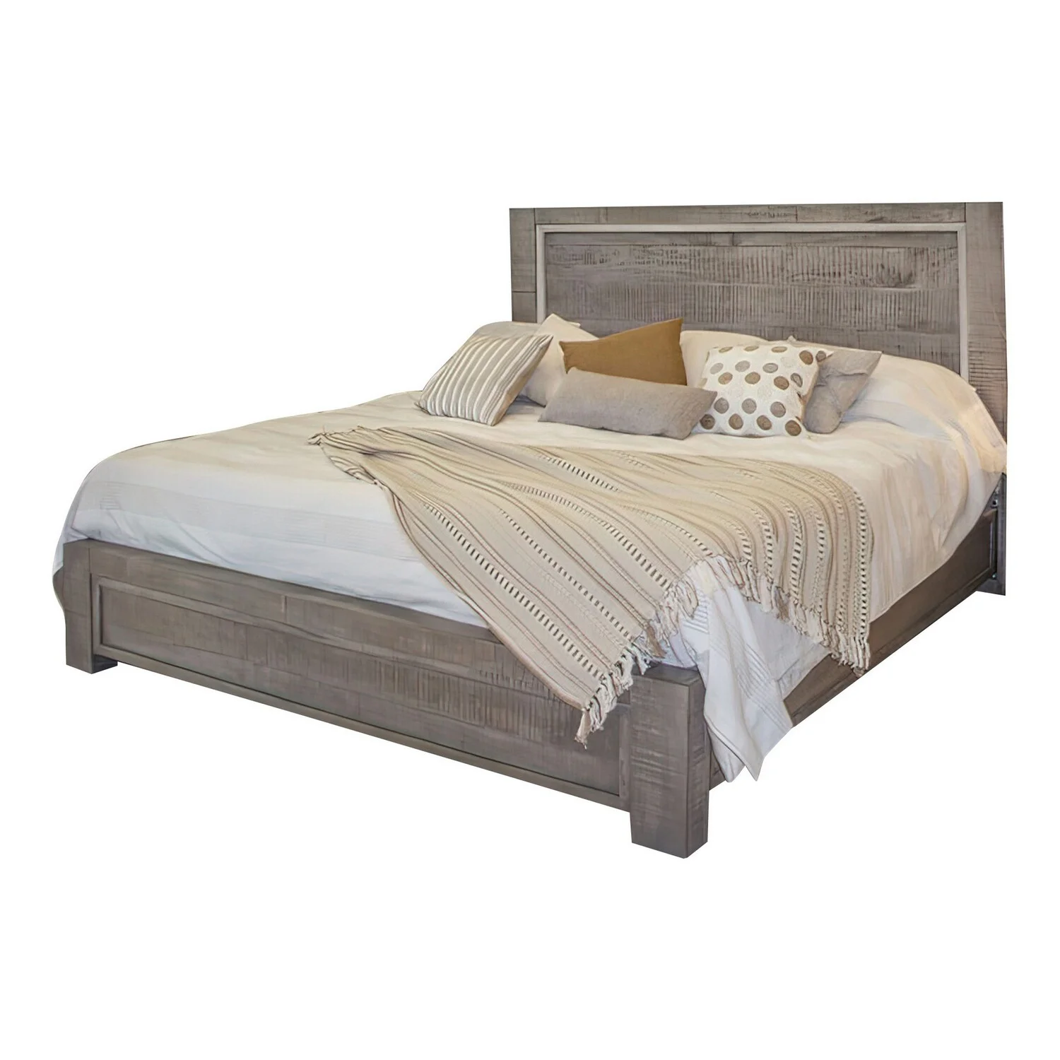 Benjara Ken Queen Size Bed, with Headboard, Footboard, Clean Design Rustic Gray