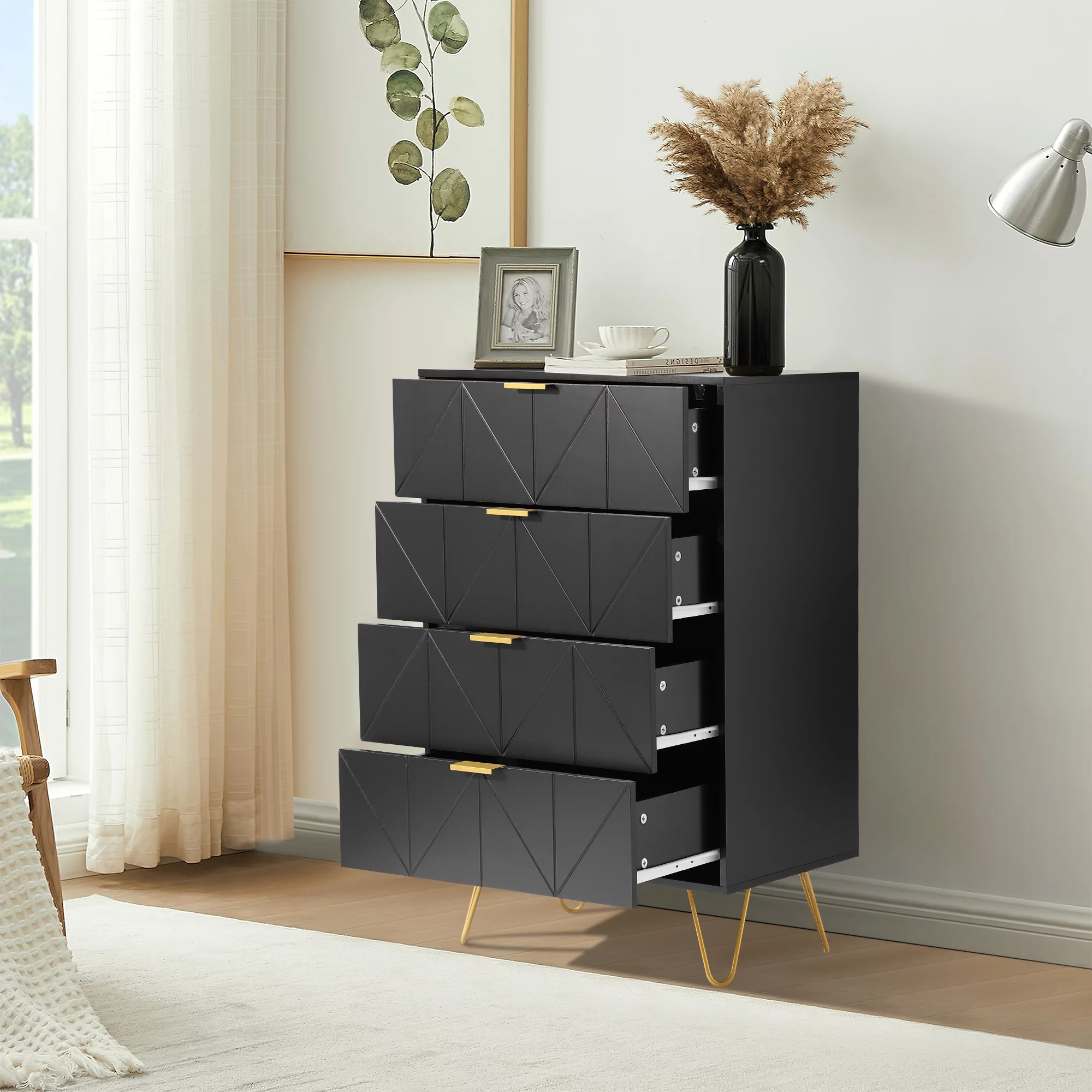KIGOTY 4 Drawer Dresser, Modern Wooden Cabinet for Bedroom, Hallway Living Room 23.7