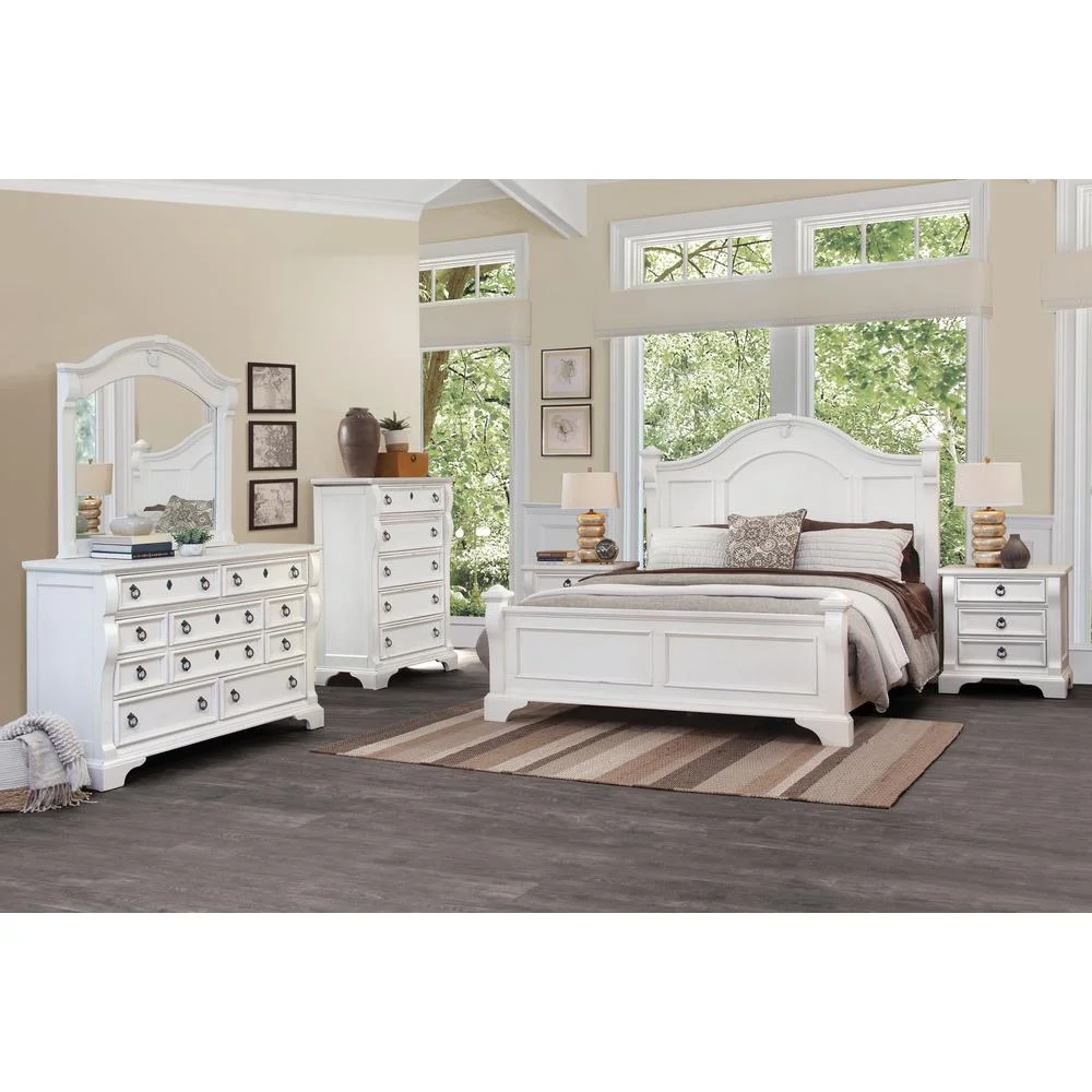American Woodcrafters Heirloom Antique White Queen Poster Bed