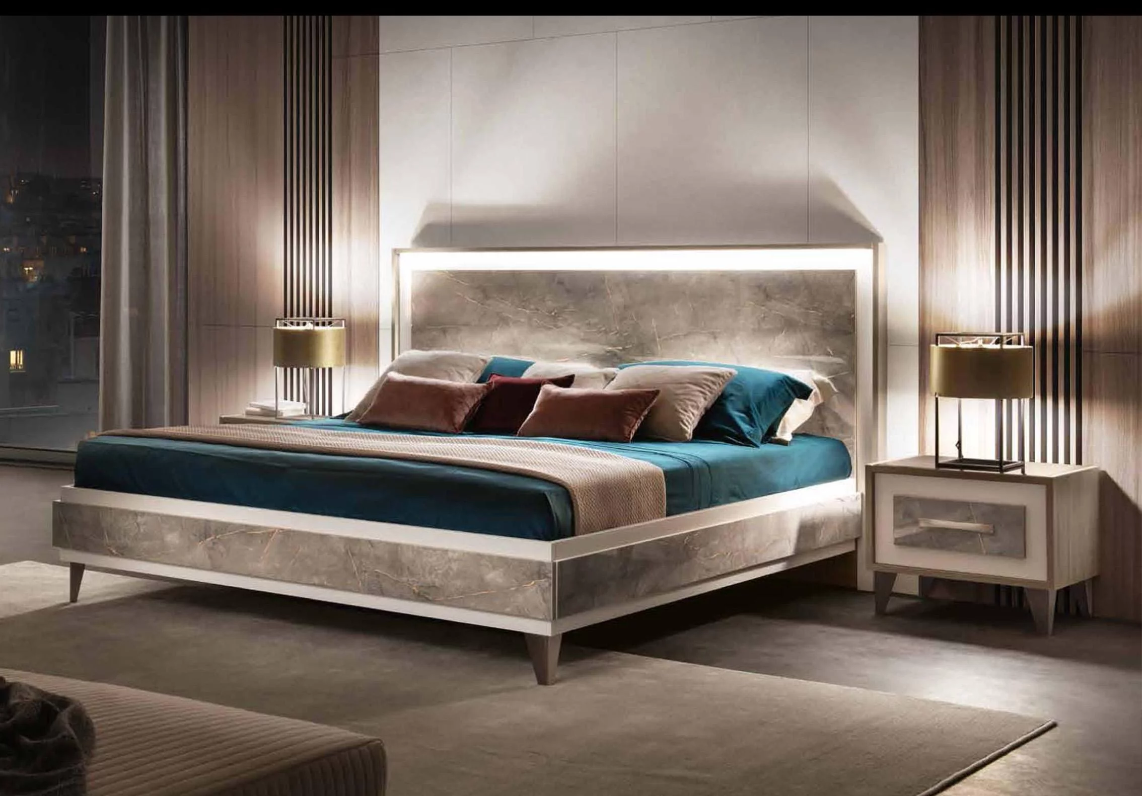 Shiny Gray Marble-finish Top King Bedroom Set 3 ARREDOAMBRA ESF Made in Italy
