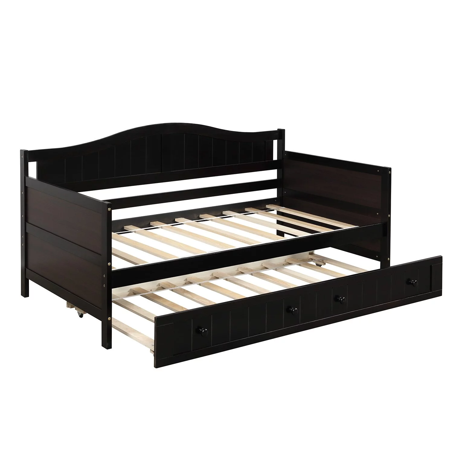 Espresso Sturdy & Durable High-quality Pine Solid Twin Daybed with Trundle Bed, Sofa Bed for Bedroom Living Room