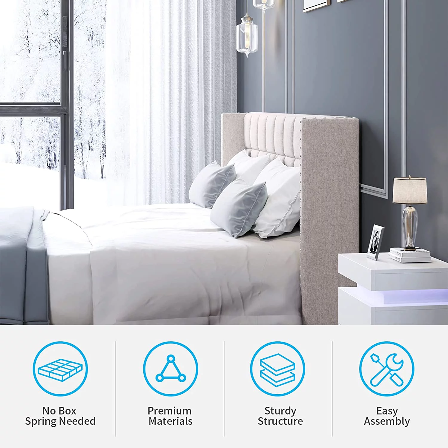 Mjkone Full Size Bed Frame with Headboard, Full Size Platform Modern Bed Frame, Low Profile Bed Frame Wood, No Box Spring Needed/Simple Assembly