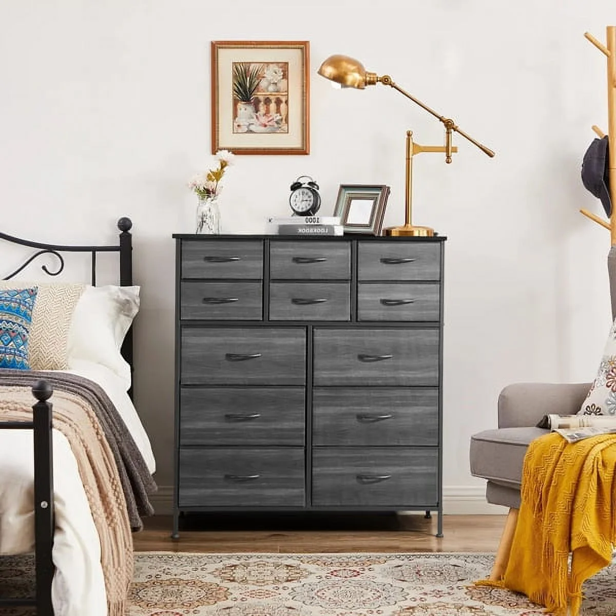 SYTHERS Storage Cabinet Organizer with 12 Drawers, Fabric Dresser for Closet, Living Room, Hallway, Dark Grey