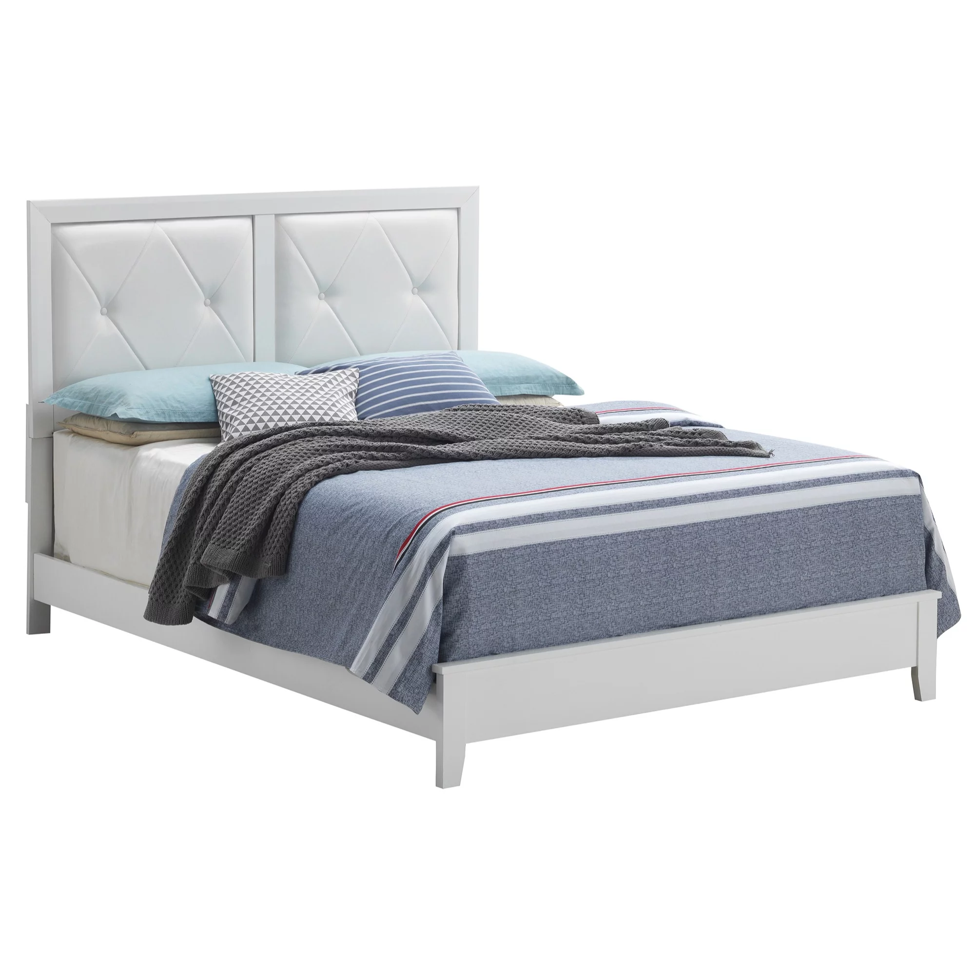 Passion Furniture PF-G1339A-QB Primo Upholstered Panel Bed, White - Queen Size