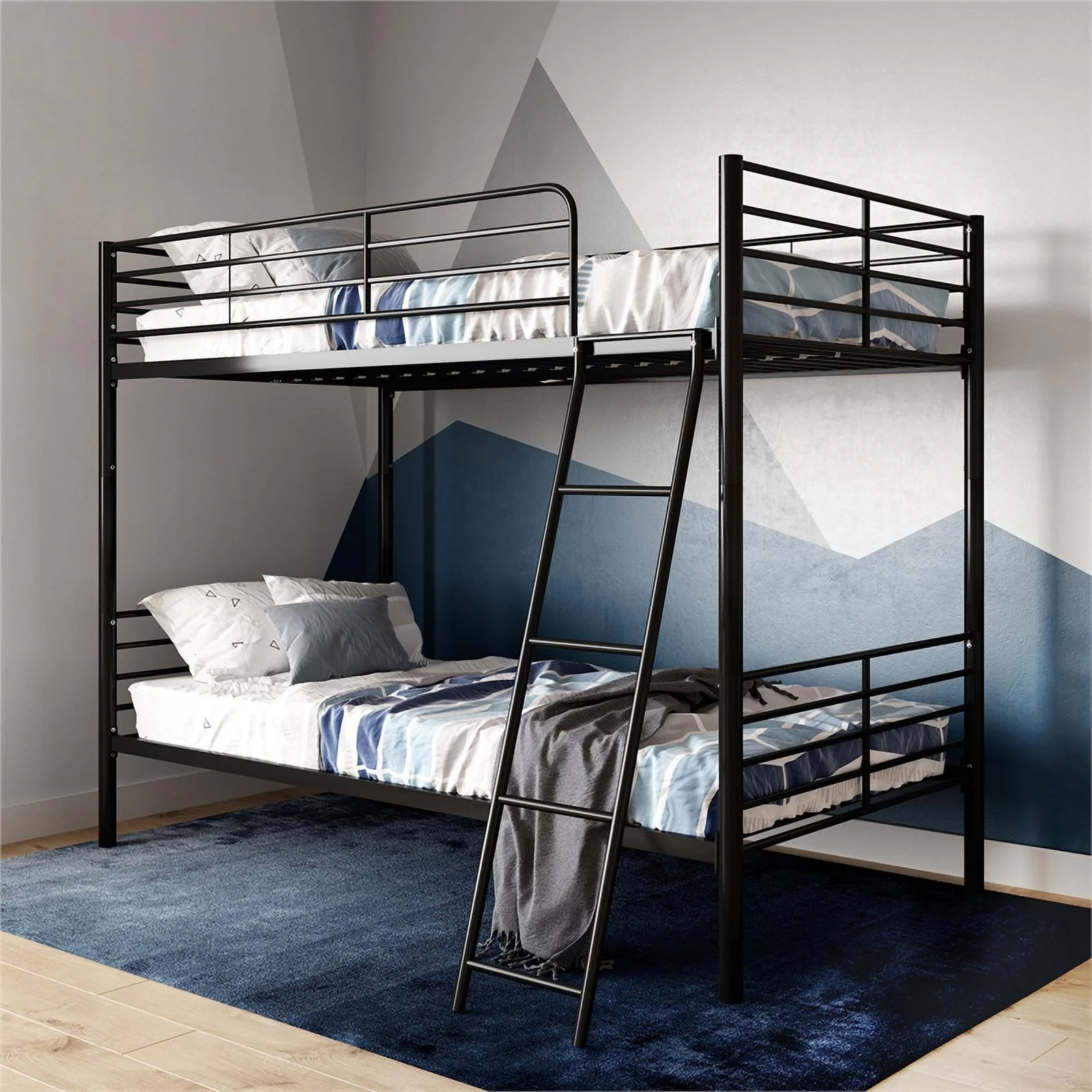 Pemberly Row Convertible Twin over Twin Metal Bunk Bed in Black