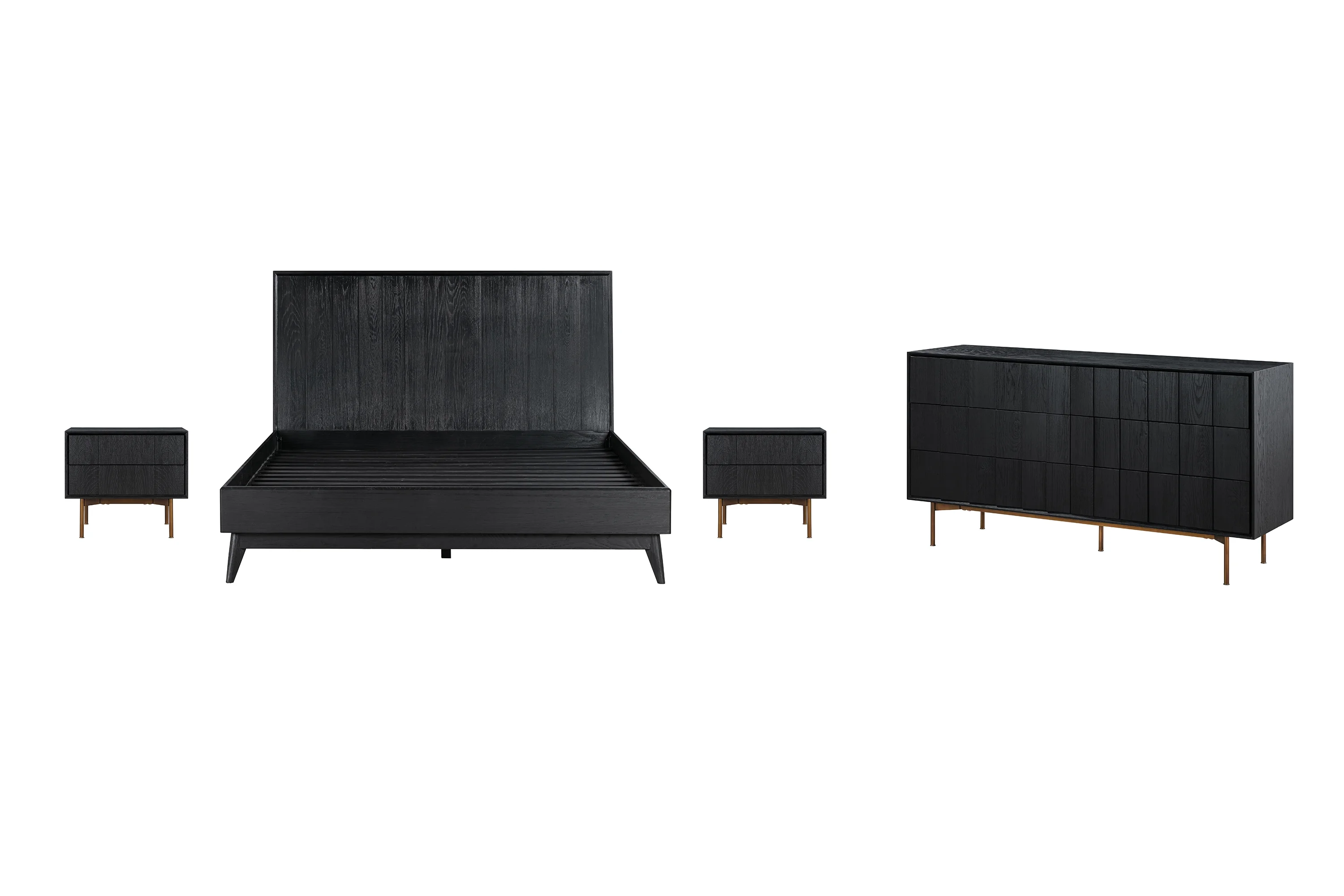 Carnaby Queen 4 Piece Bedroom Set in Black Brushed Oak Wood