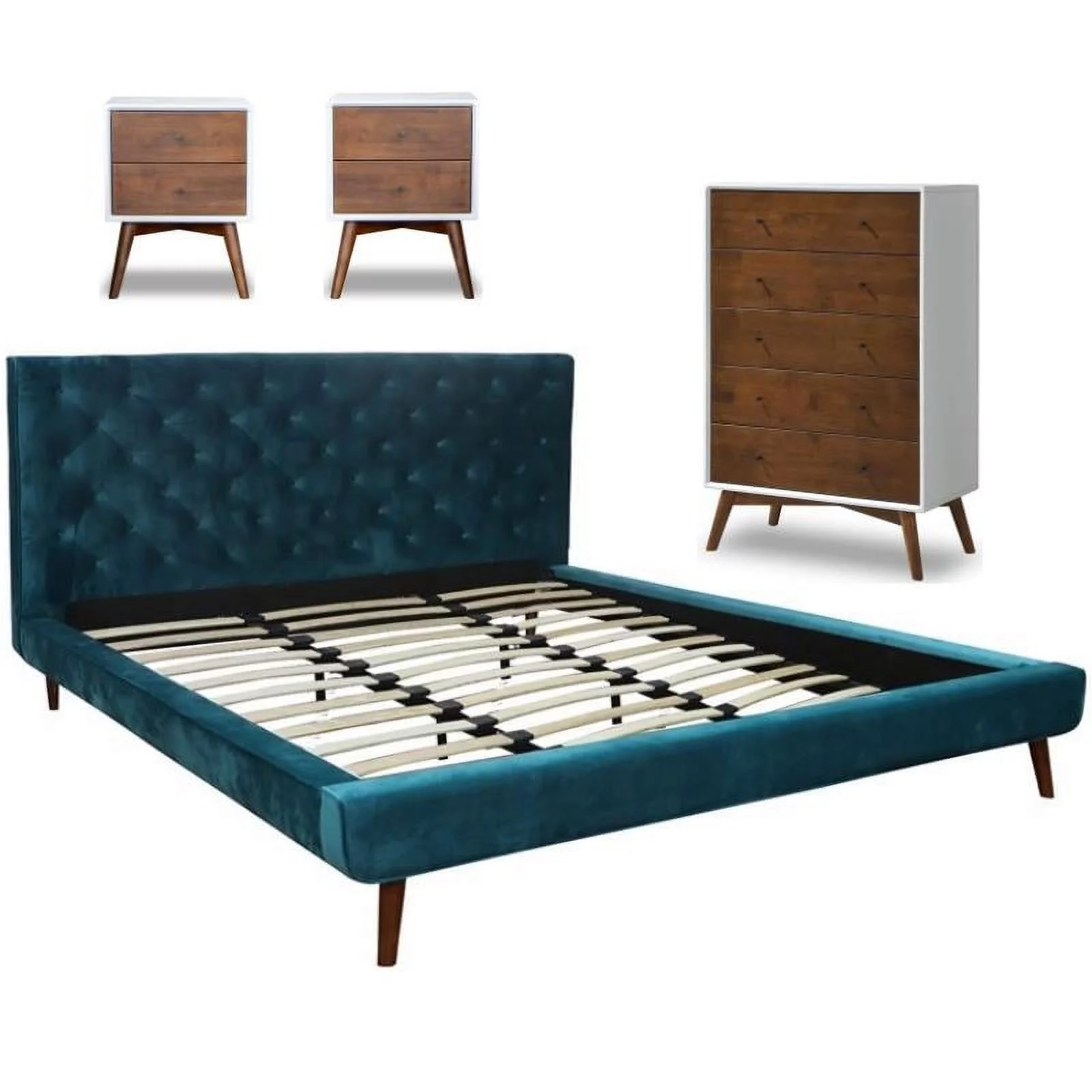 Home Square 4 Piece Set with Queen Platform Bed 2-Nightstand & 5 Drawers Dresser