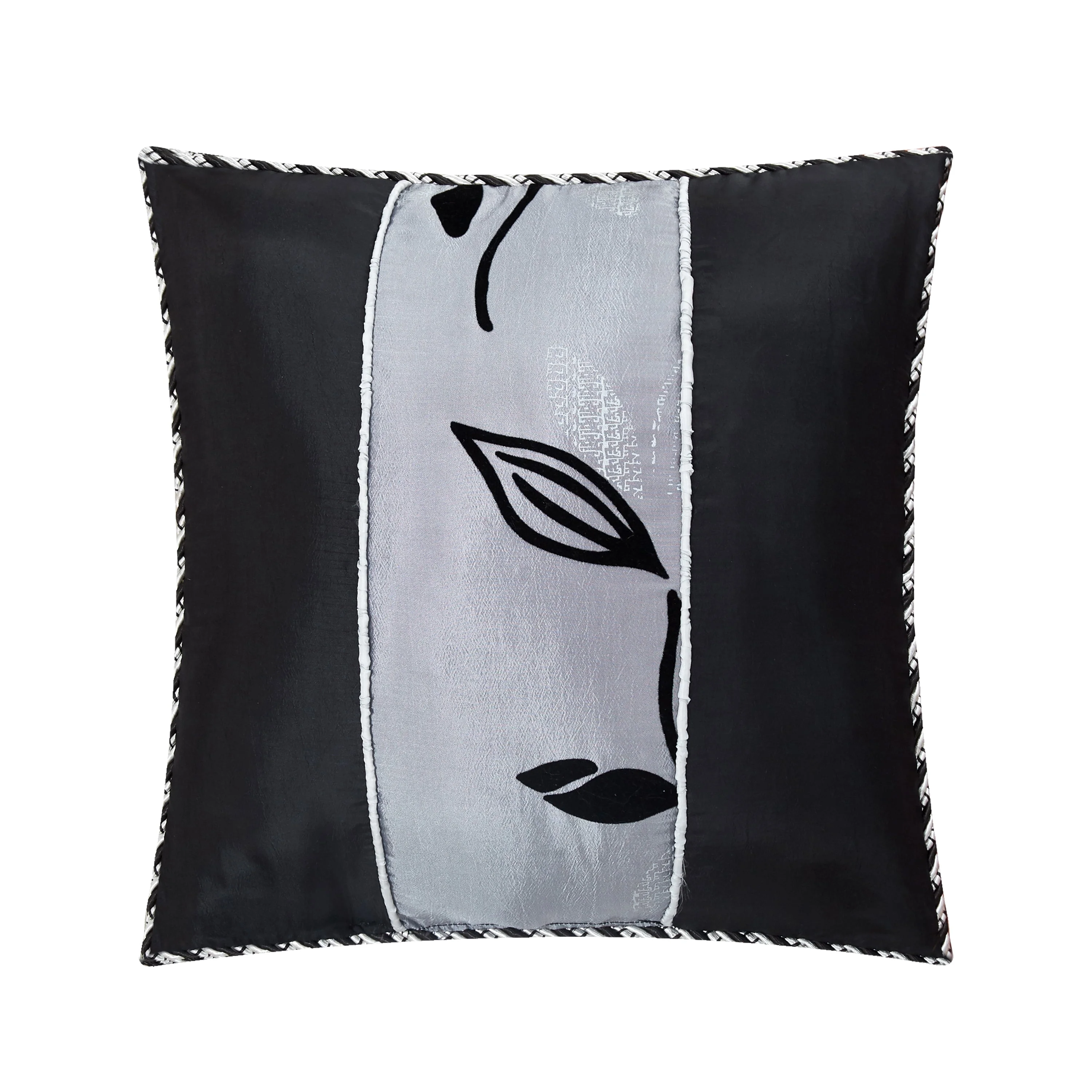 Lanco Arielle Floral 7-Piece Comforter Bedding Set, Grey/Silver/Black, Bed Size Full Queen, Fill Polyester, Leaves