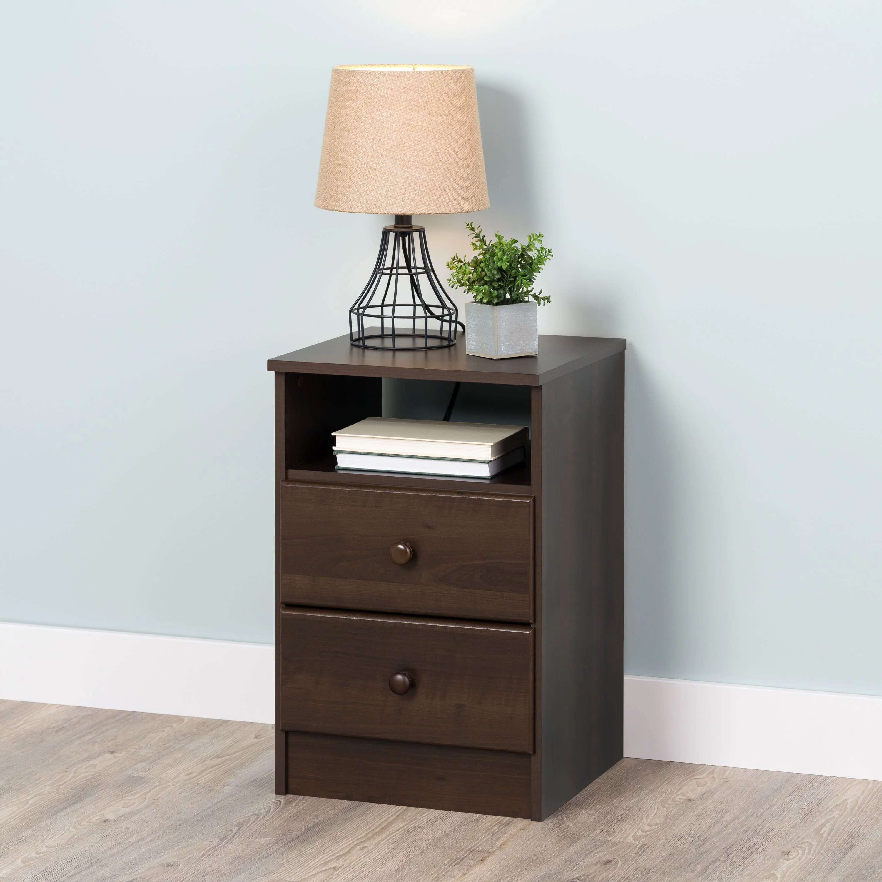 Prepac Astrid Modern Bedroom Nightstand, 2-Drawer, Espresso