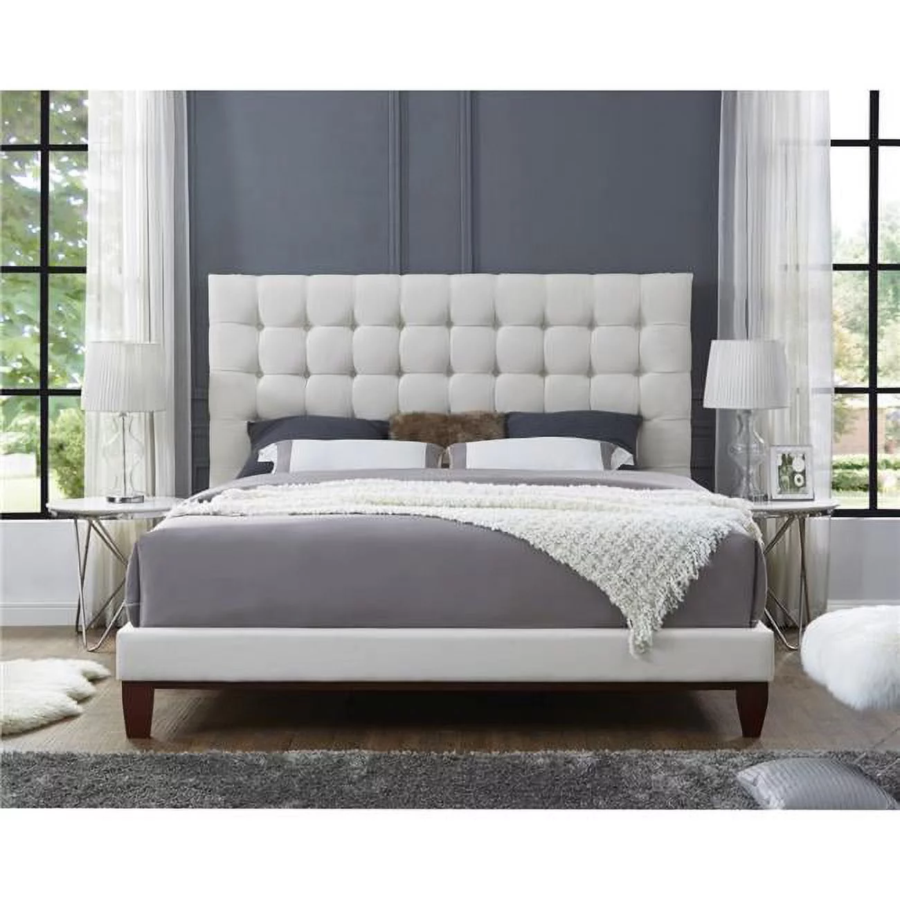 Blake Linen Button Tufted Platform Bed King Size - Beige