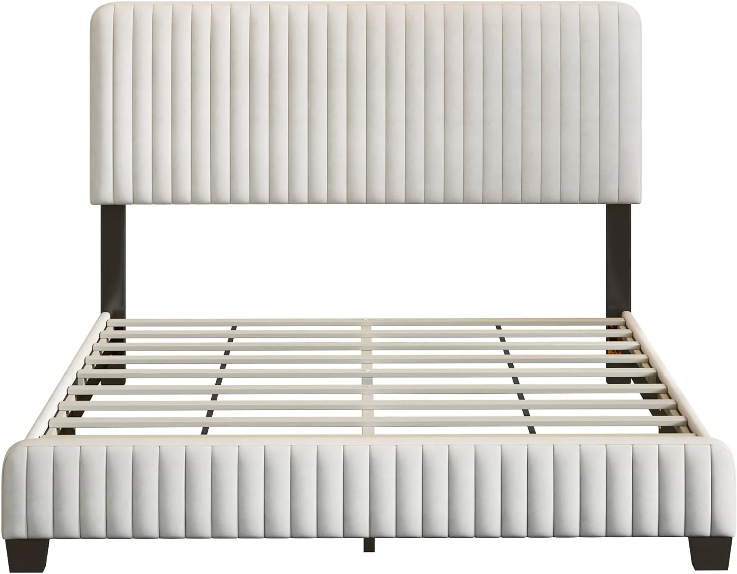 Full Size Bed Frame with Vertical Channel Tufted Wingback Headboard,Platform Upholstered in Velvet Fabric,Mattress Foundation Wooden Slats & Metal Support,Easy Assembly