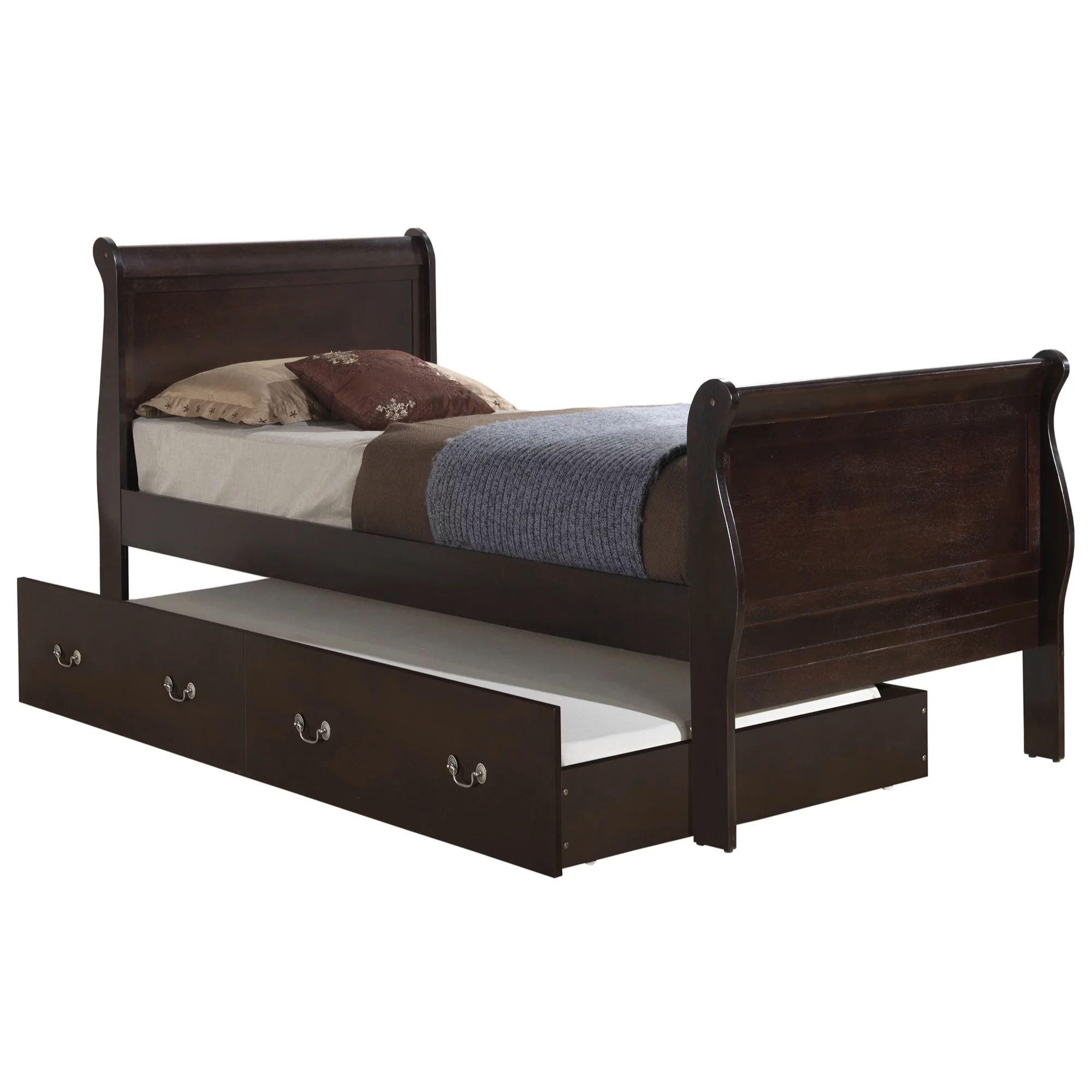 Passion Furniture Louis Philippe Cappuccino Twin Trundle Bed with Trundle