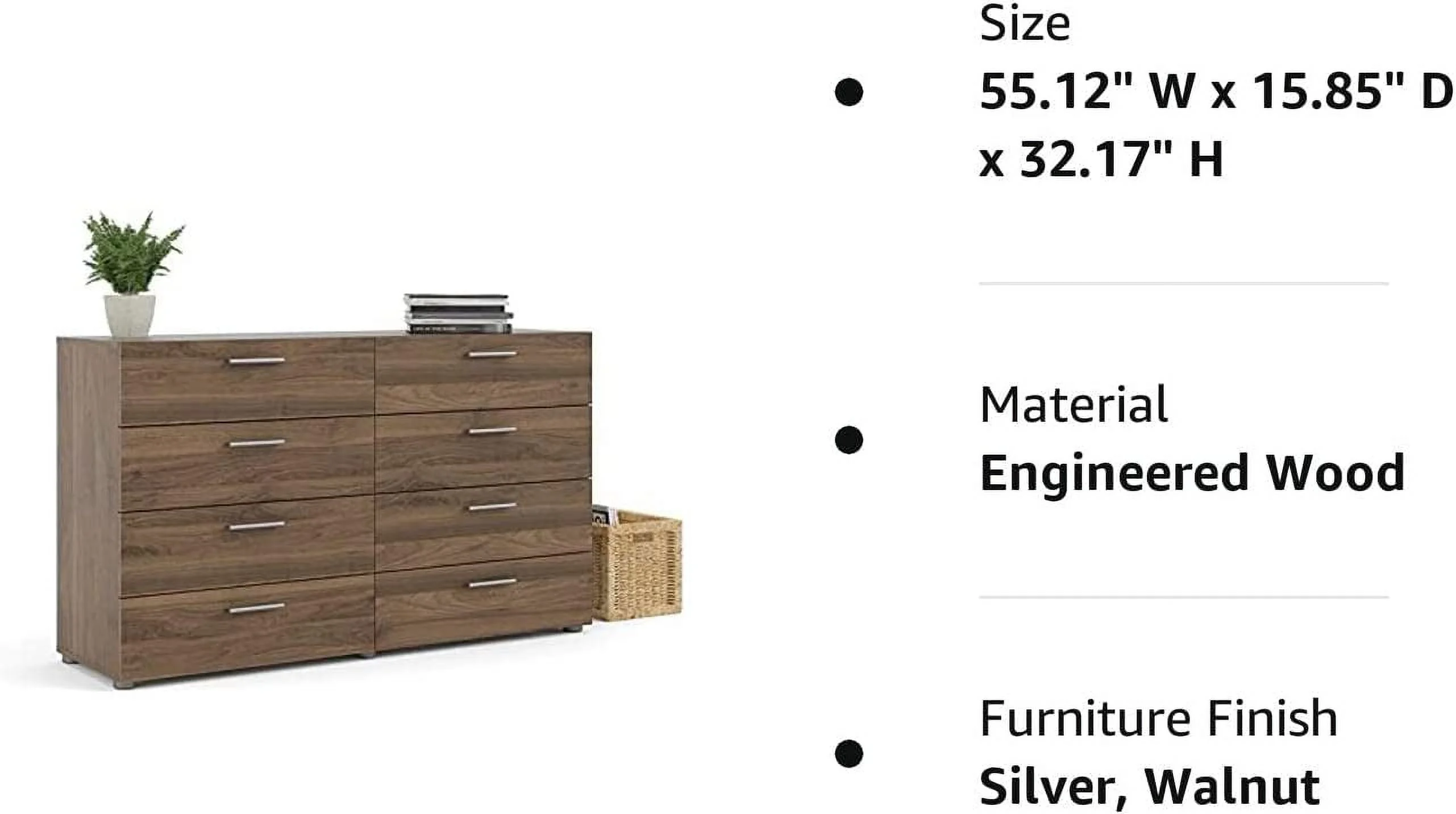 Engineered Wood Mahogany 8 Drawer Double Dresser