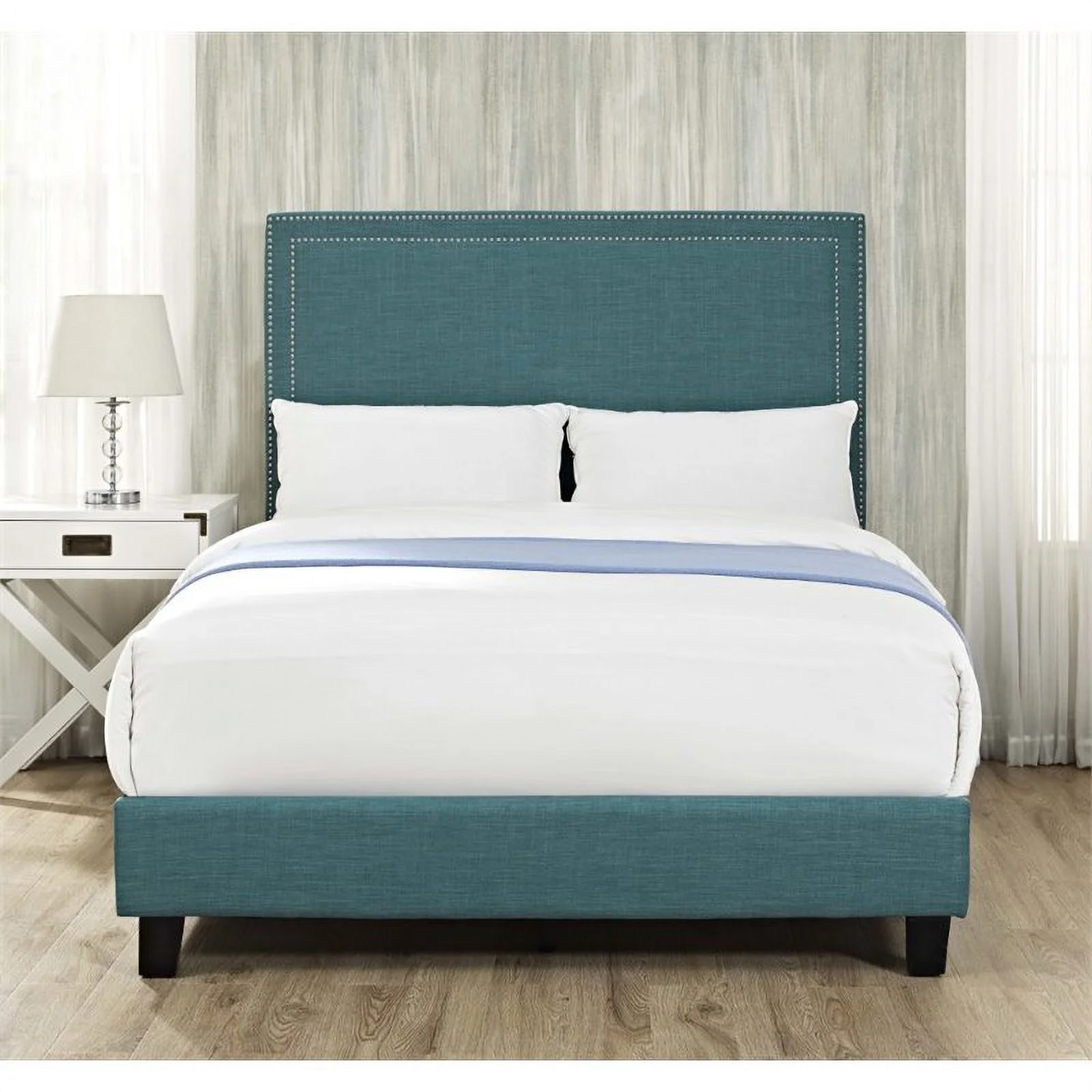 Bowery Hill Upholstered Full Panel Bed in Teal