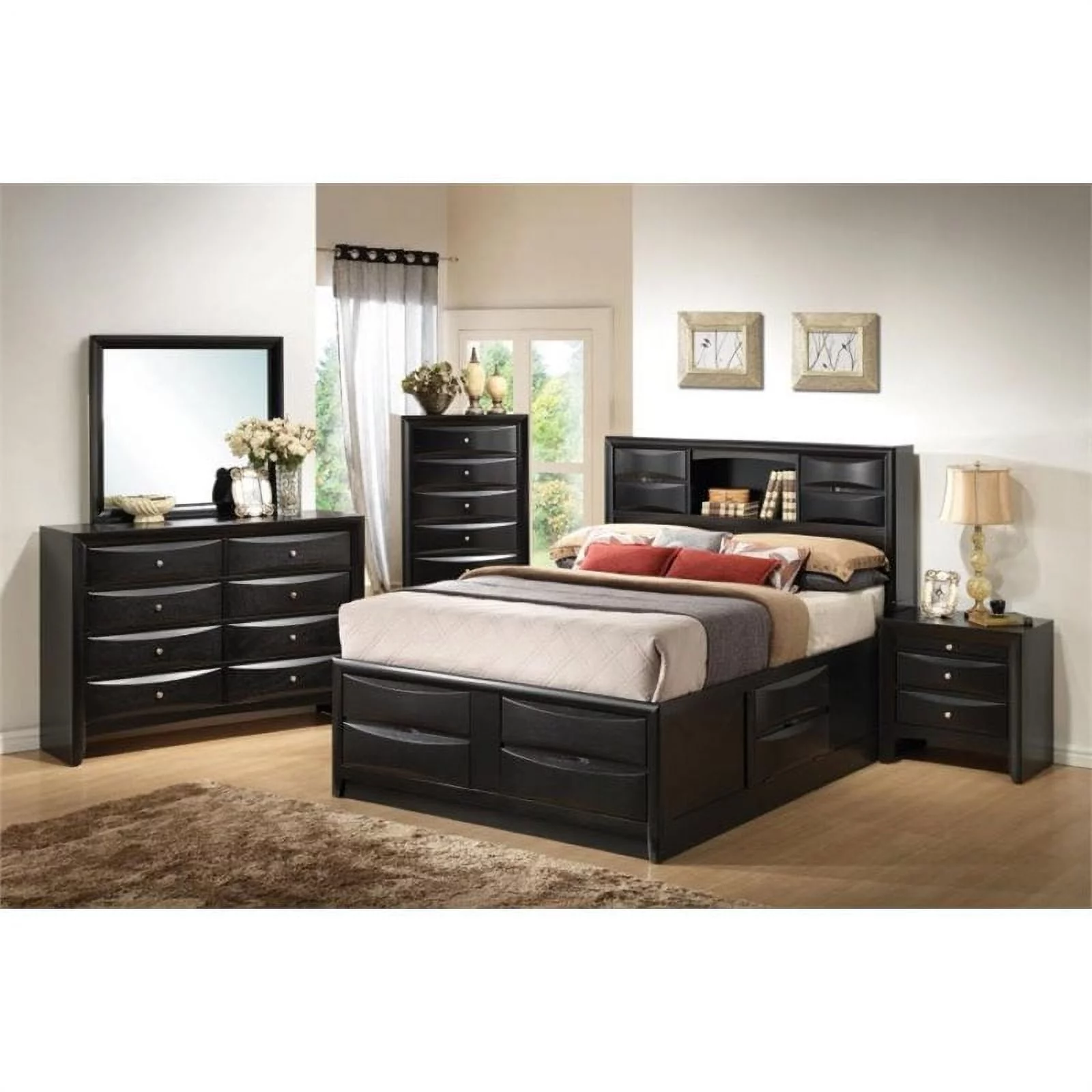 Briana Storage Bedroom Set with Bookcase Headboard Black