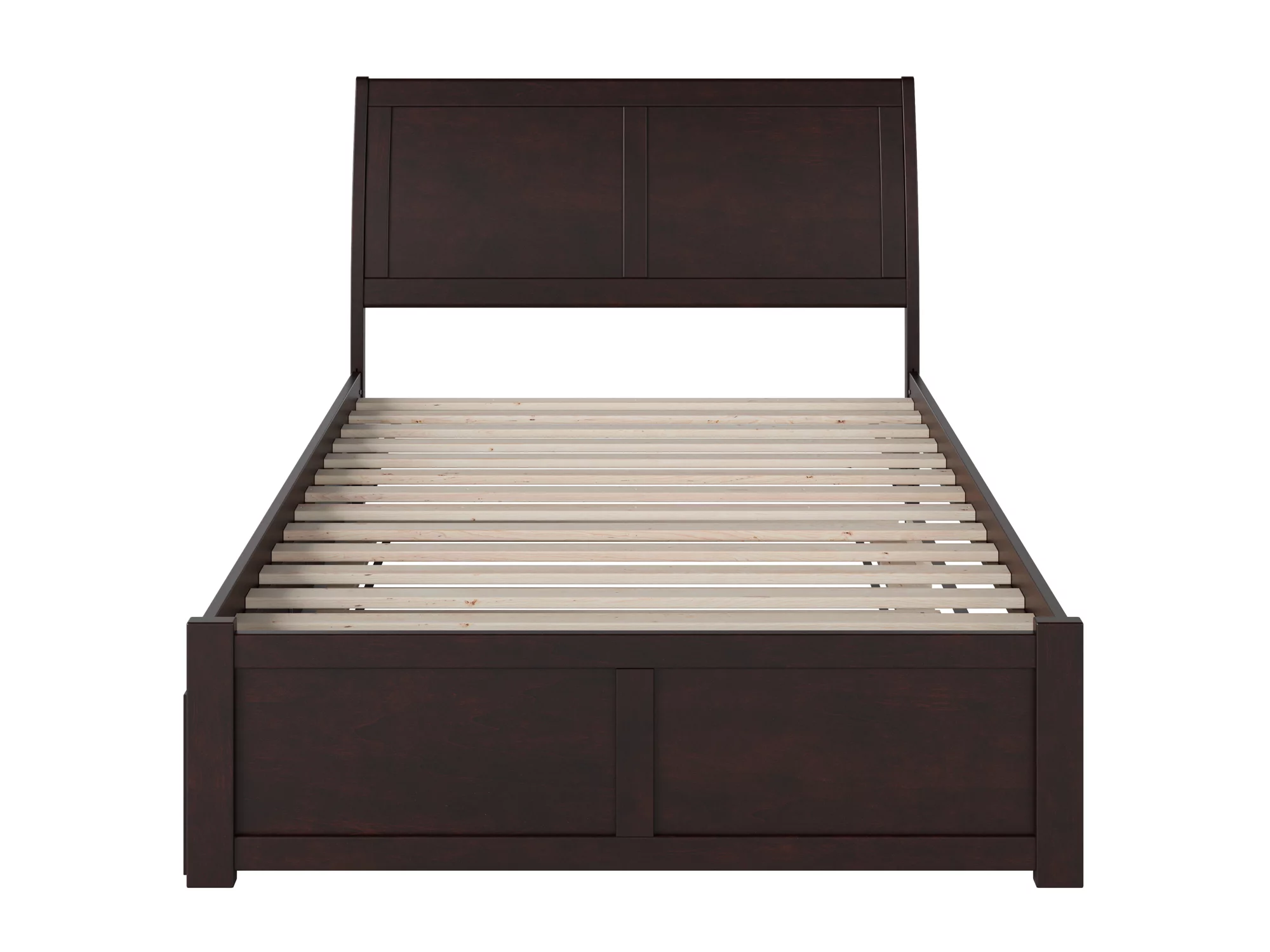 Portland Full Platform Bed with Flat Panel Foot Board and Full Size Urban Trundle Bed in Espresso