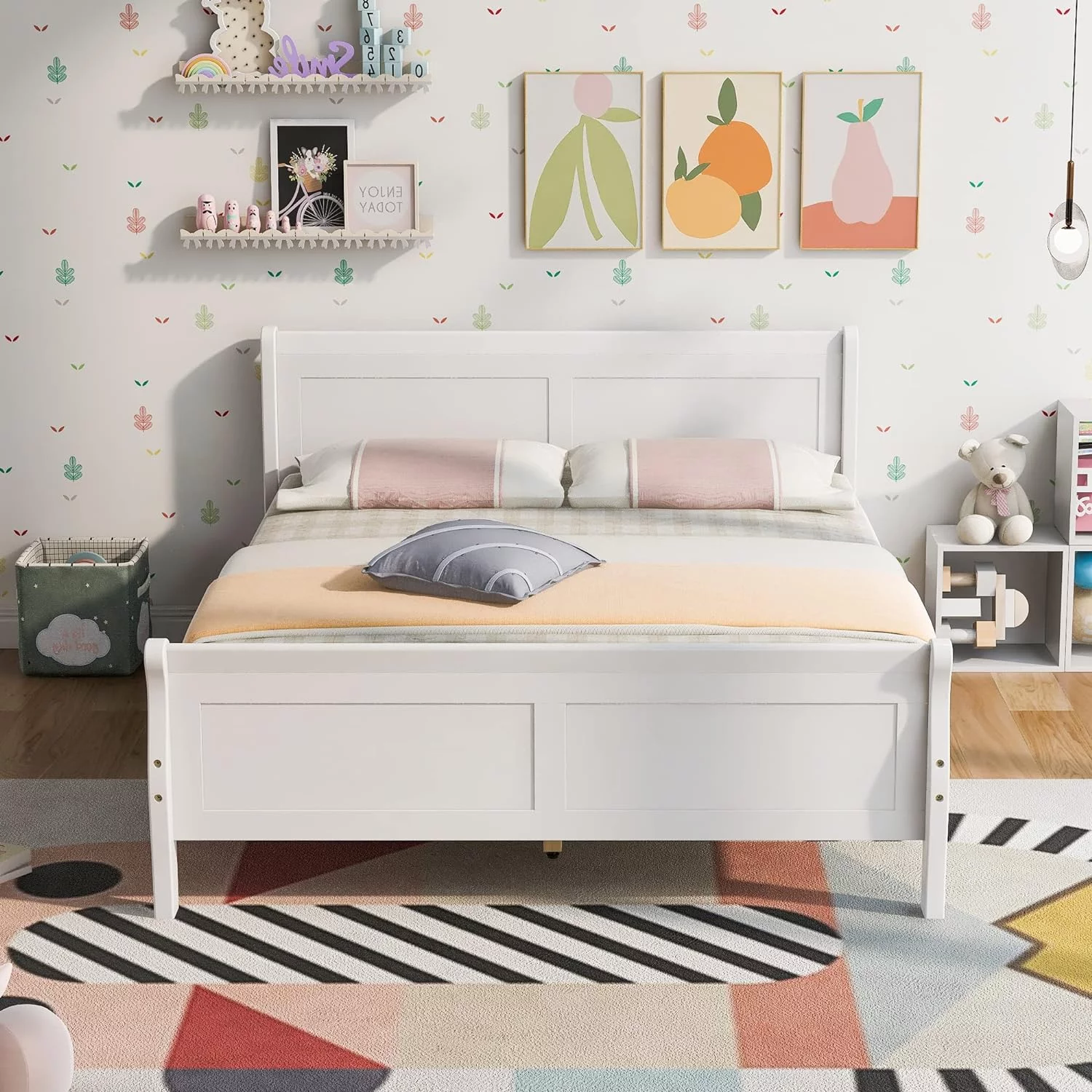 Classic Full Size Wood Platform Bed With Headboard/Footboard/Wood Slat Support And Solid Wood Legs, No Box Spring Needed (Pure White)