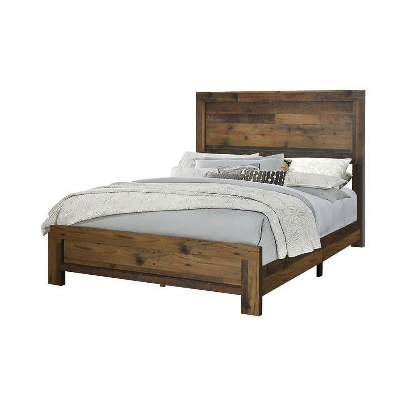 Contemporary Eastern King Size Bed with Rustic Details, Dark Brown