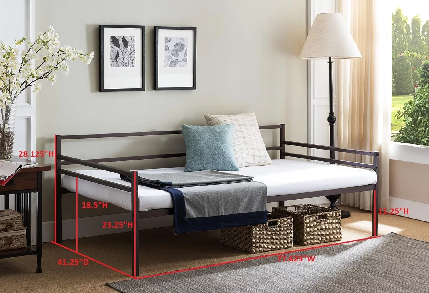 Modern Metal Size Daybed Frame With Metal Slats Support, Bronze Finish