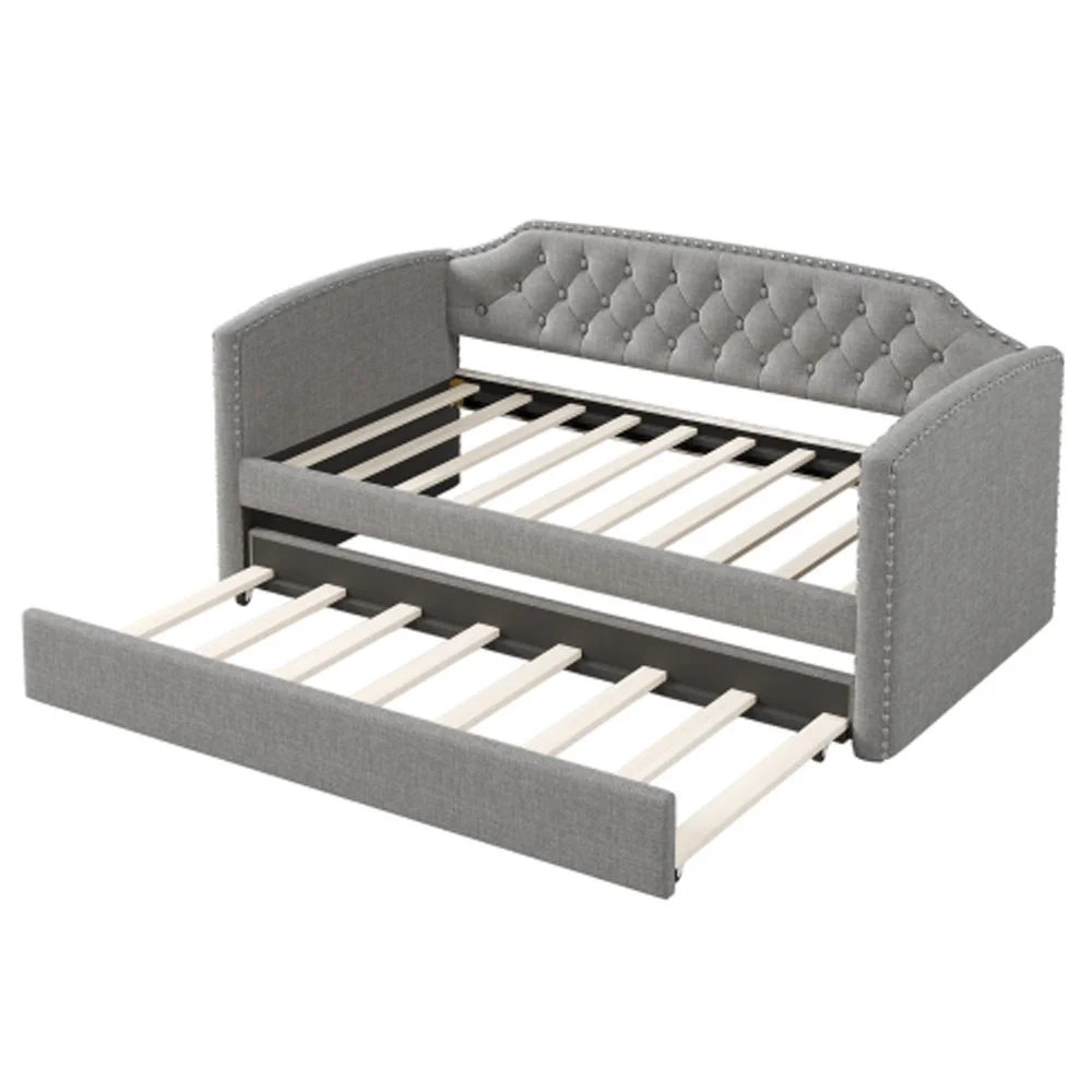 Twin Size Upholstered Daybed with Trundle - Gray