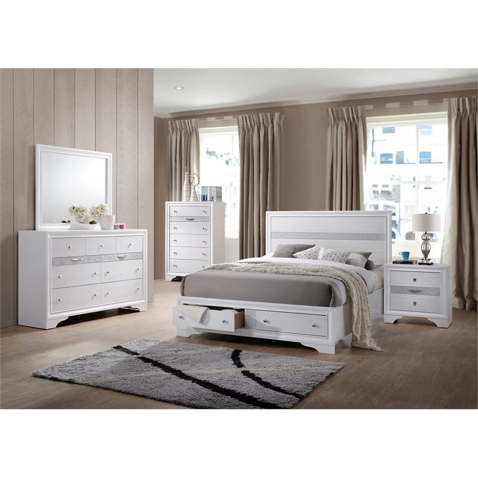 Atlin Designs 5-Piece Traditional Wood Bedroom Set with Dresser in White