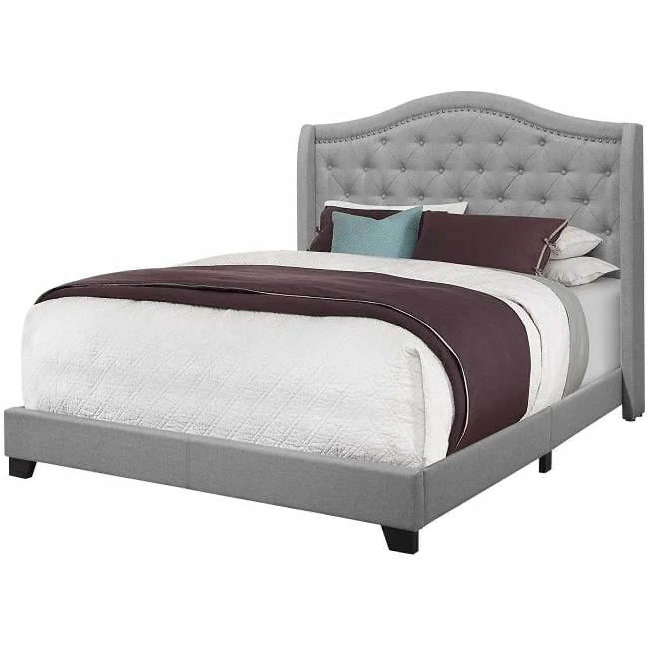 66.5 x 87.5 x 56.5 in. Grey Linen with Chrome Trim Bed, Queen Size