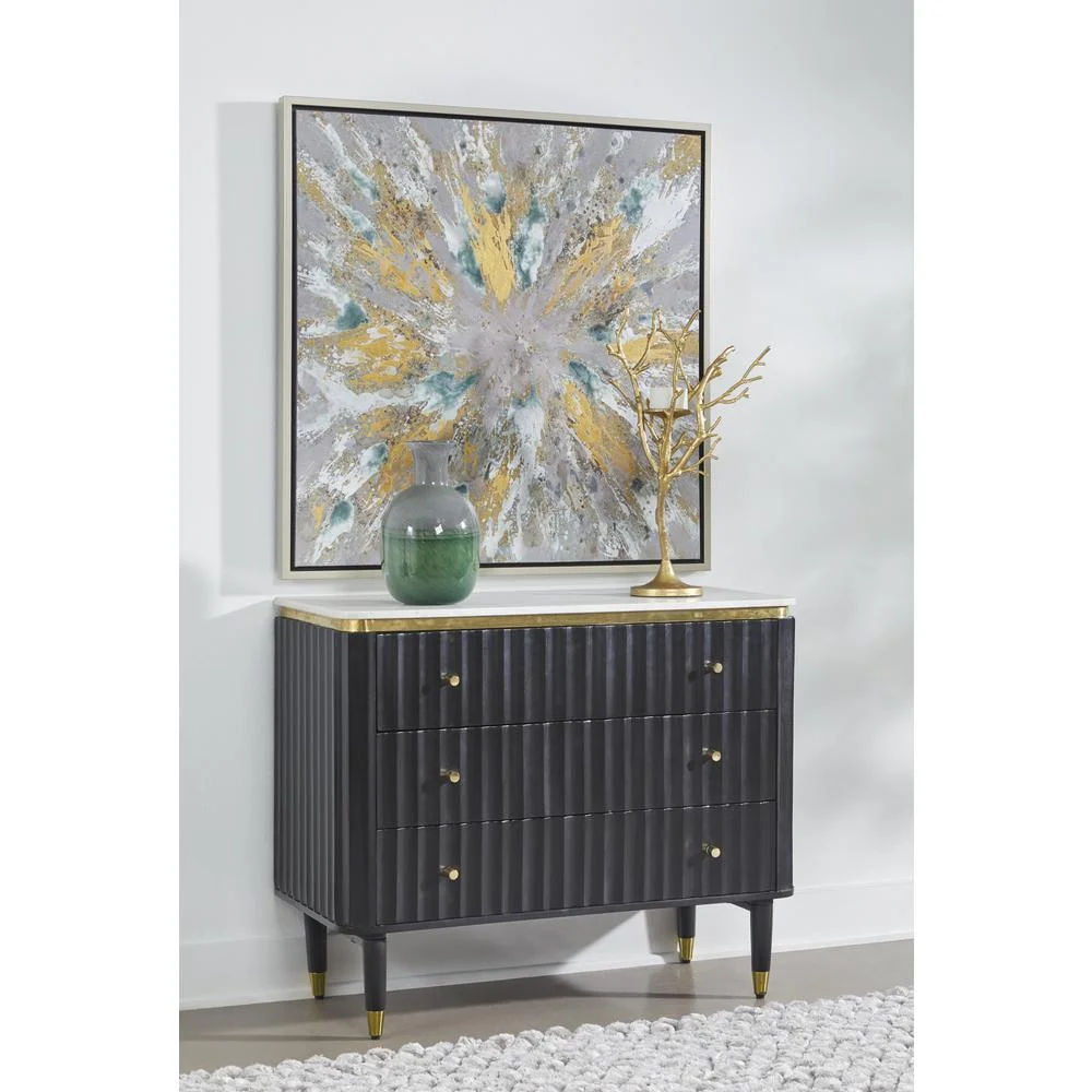 Coast To Coast Imports Davina 3-Drawer Wood Chest in Black and Gold