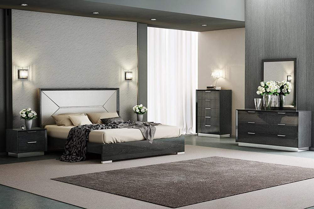 Modern Grey Lacquer King Size Bedroom Set 3Pcs Made in Italy J&M Monte Leone