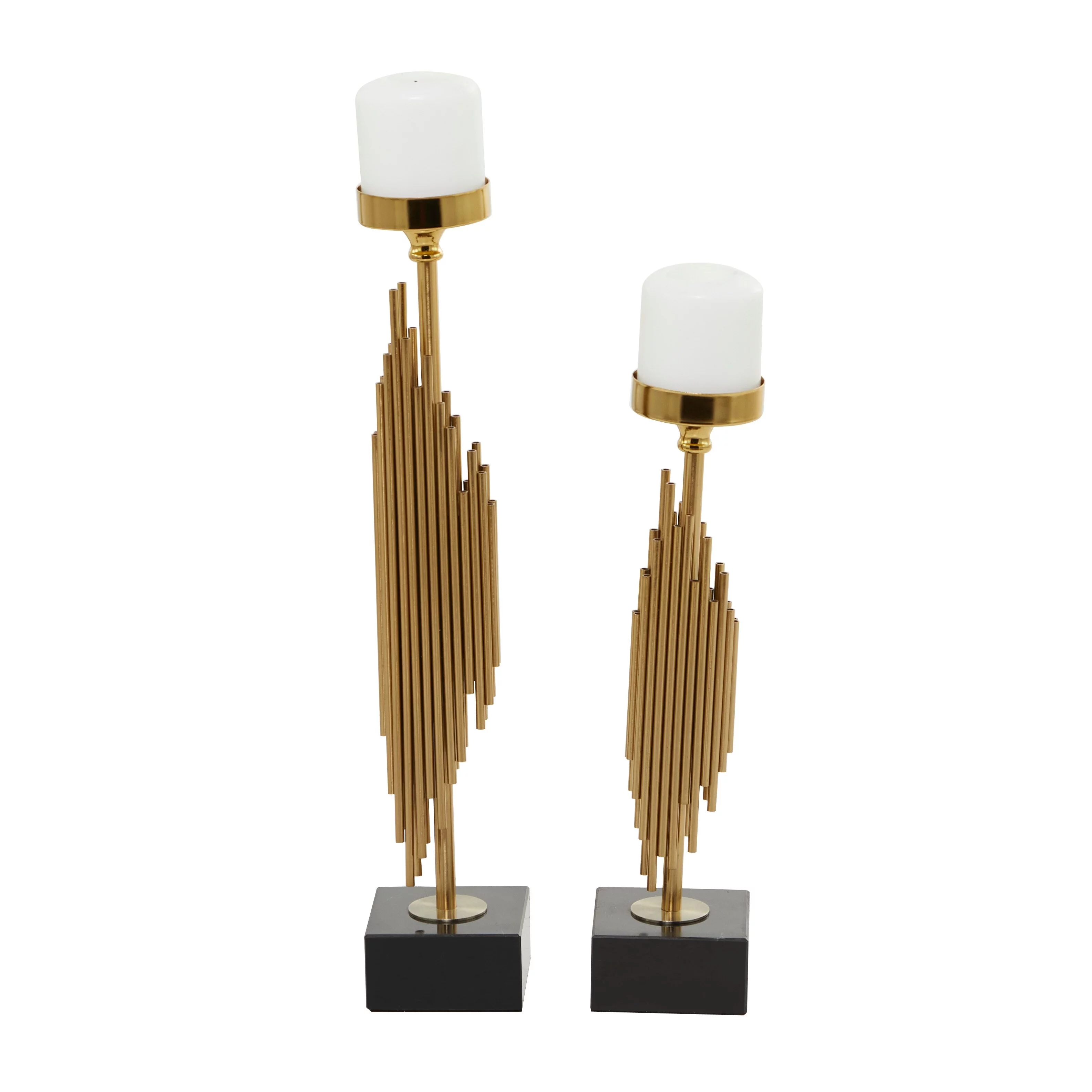 The Novogratz Gold Stainless Steel Vertical Pipe Stand or Open Ring Candle Holder (Set of 2) Gold - Pipe