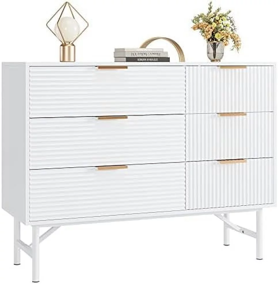 6-Drawer Dresser for Bedroom, with Deep Drawers and Metal Handles, Wood Dressers with Firm Legs, for Living Room, White