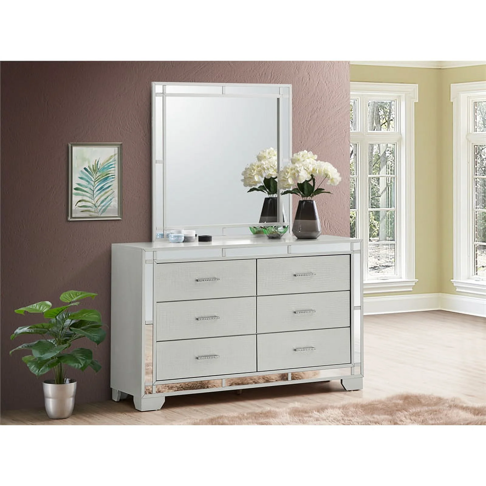Glory Furniture    6 Drawer Dresser Silver Champagne