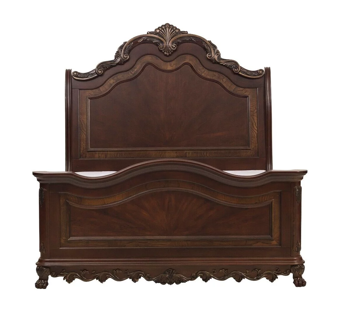 Formal Queen Bed 1pc Traditional Bedroom Cherry Finish with Gold Tipping Traditional Style Furntiure