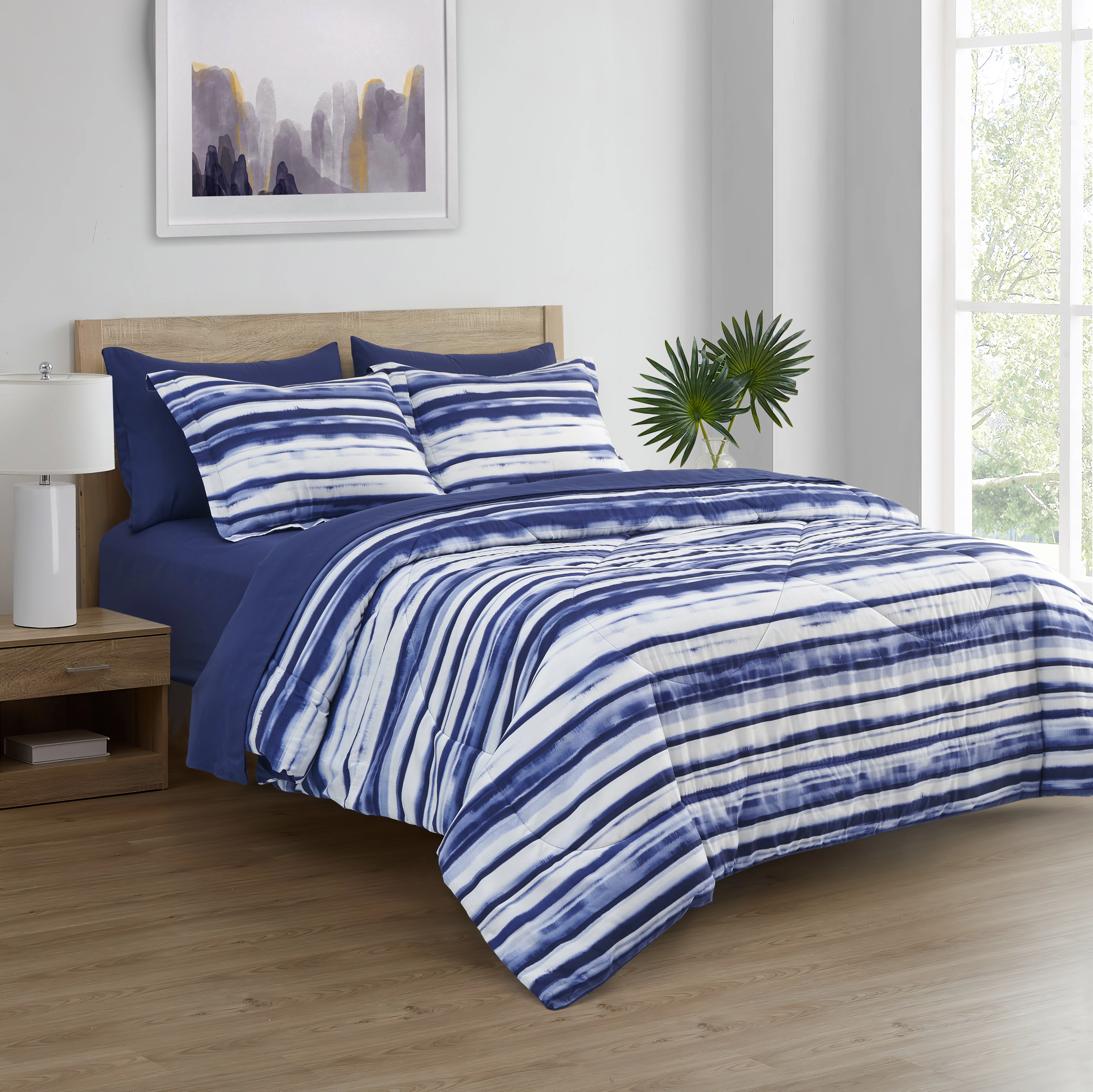 Spirit Linen Home Est. 1988 8PC Bed in a Bag Comforter Set - Twin, Blue Stripe Distressed