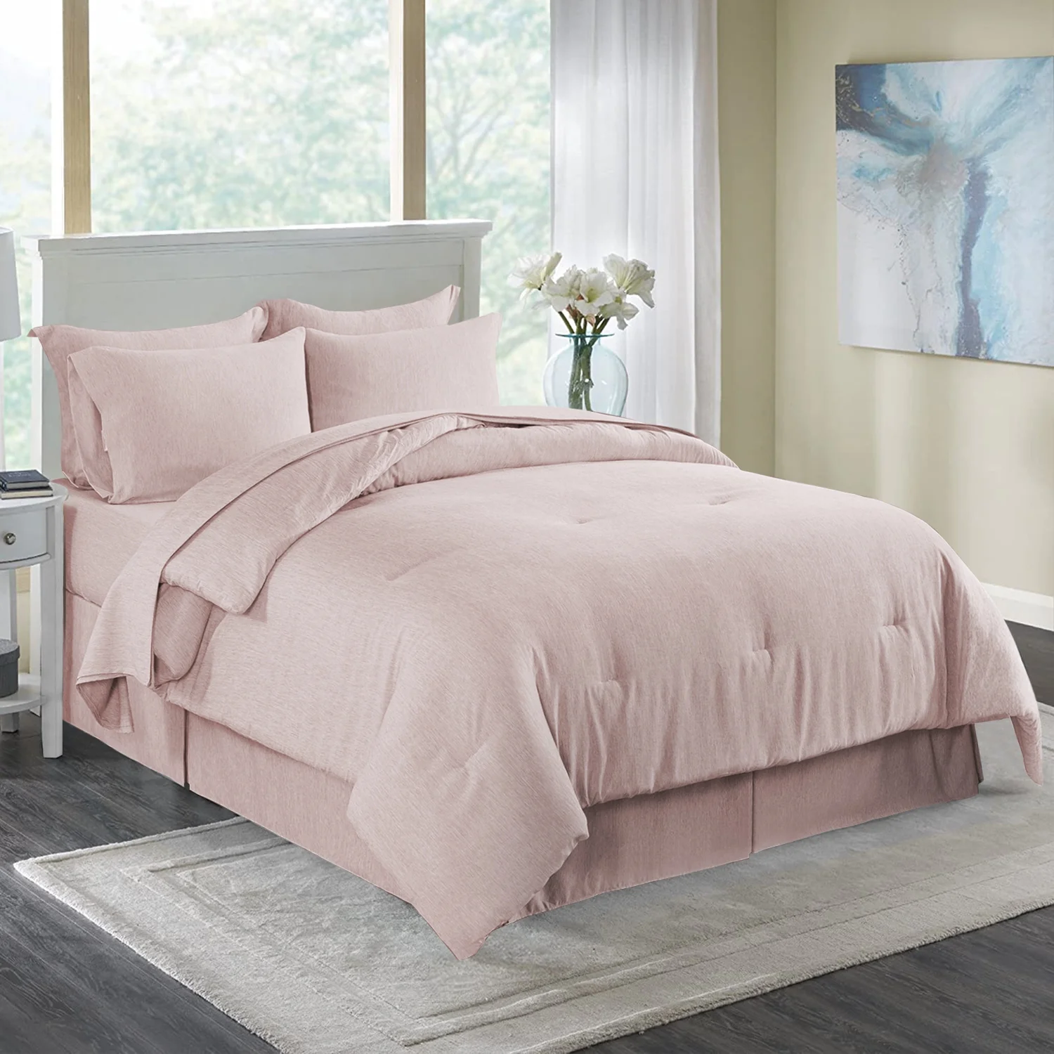 JML 8 Piece Comforter Set - Soft Microfiber Cationic Dyeing Bed in a Bag, Queen, Pink