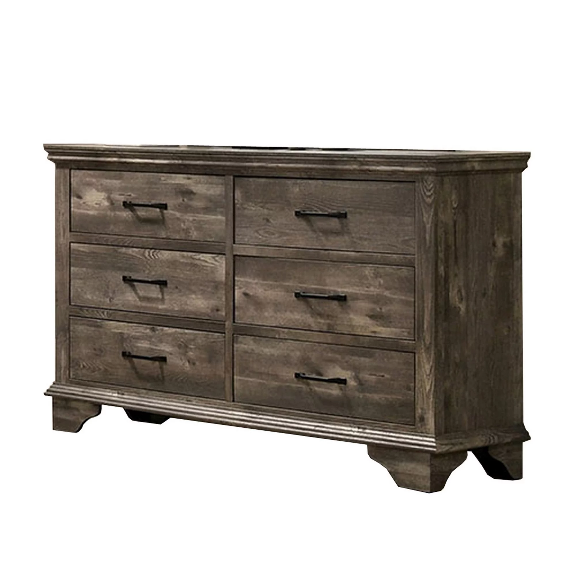 Benjara Fiza 60 Inch Wide Dresser Chest, 6 Gliding Drawers, Rustic Gray Solid Wood