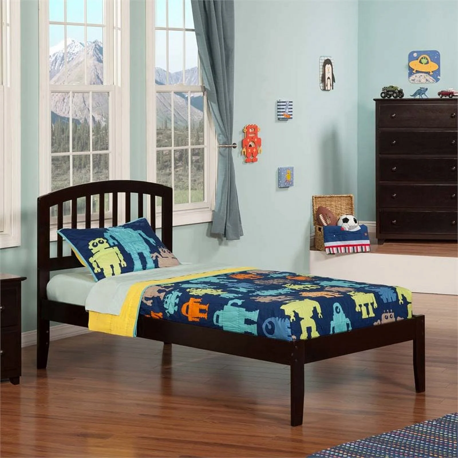 Leo & Lacey Solid Wood Twin XL Platform Bed with Built-In Charger in Espresso