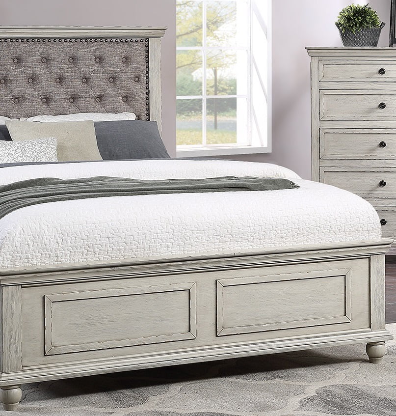 Contemporary Look White Finish 1pc Queen Size bed Tufted Upholstered HB Bedroom Wooden Furniture