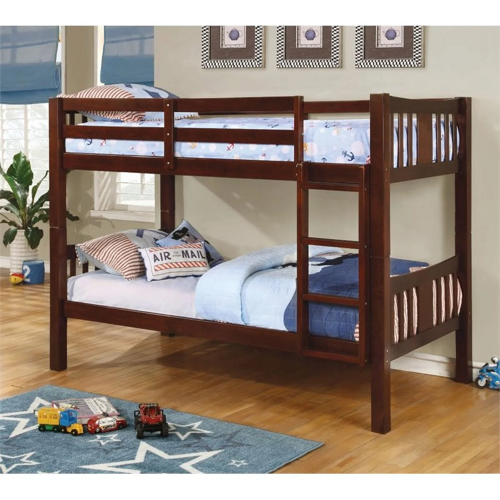 Furniture of America Edith Wood Twin over Twin Bunk Bed in Dark Walnut
